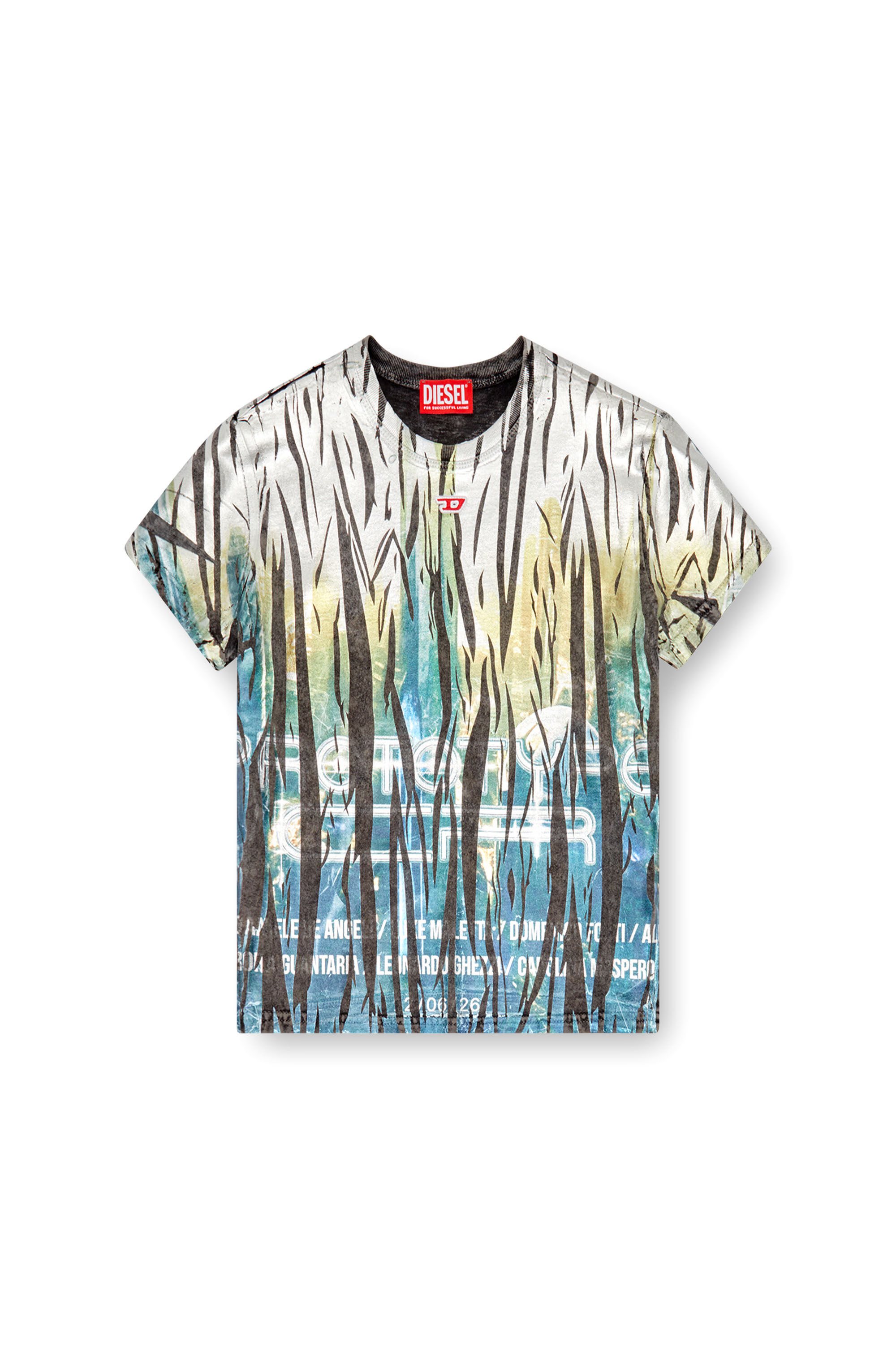 Women's T-shirt with creased foil treatment | Multicolor