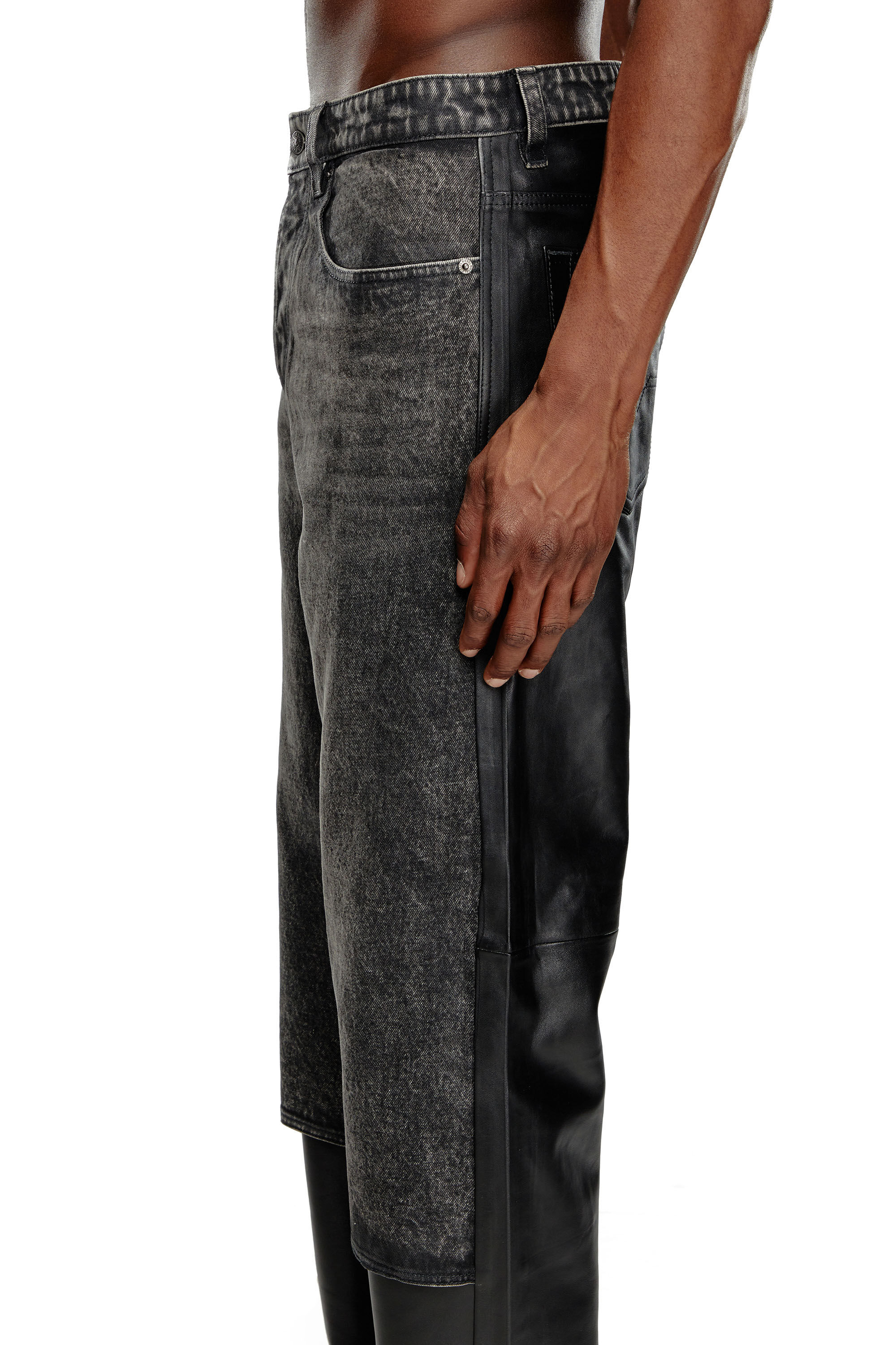 Men's Leather and denim pants | Black | Diesel