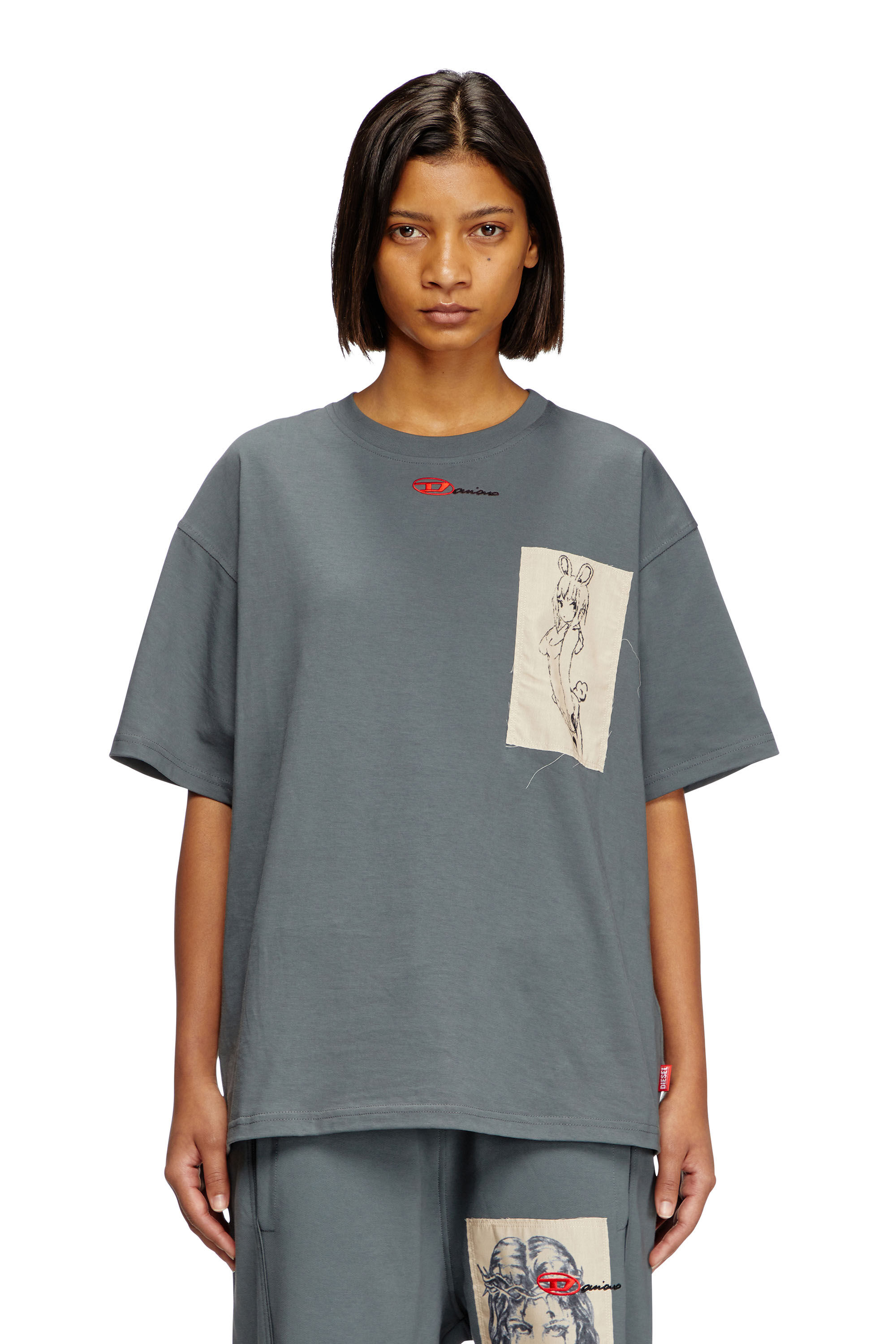 Women's T-shirt with tattoo patch | Grey | Diesel