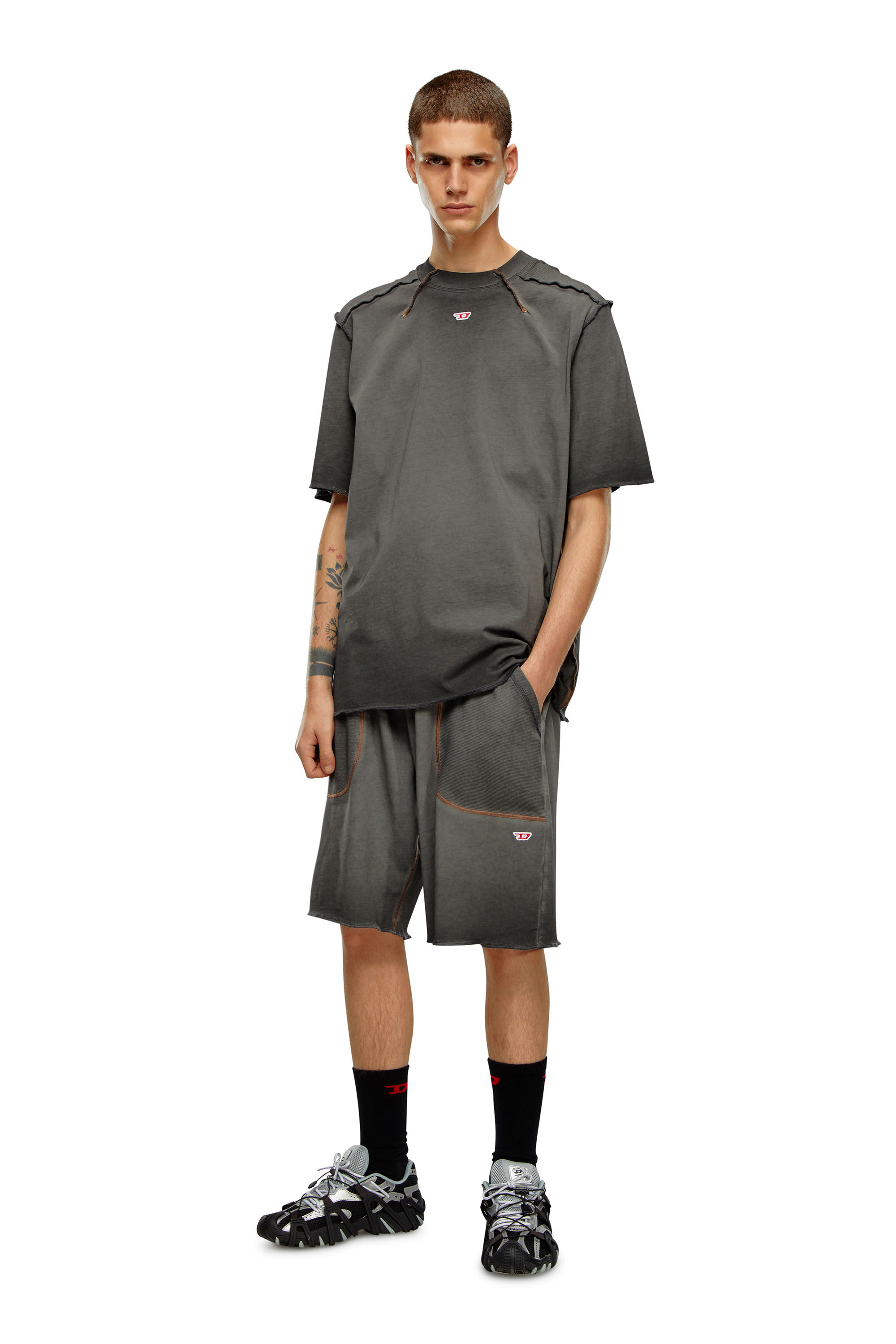 Men s Sweat shorts with waffle knit details Black Diesel