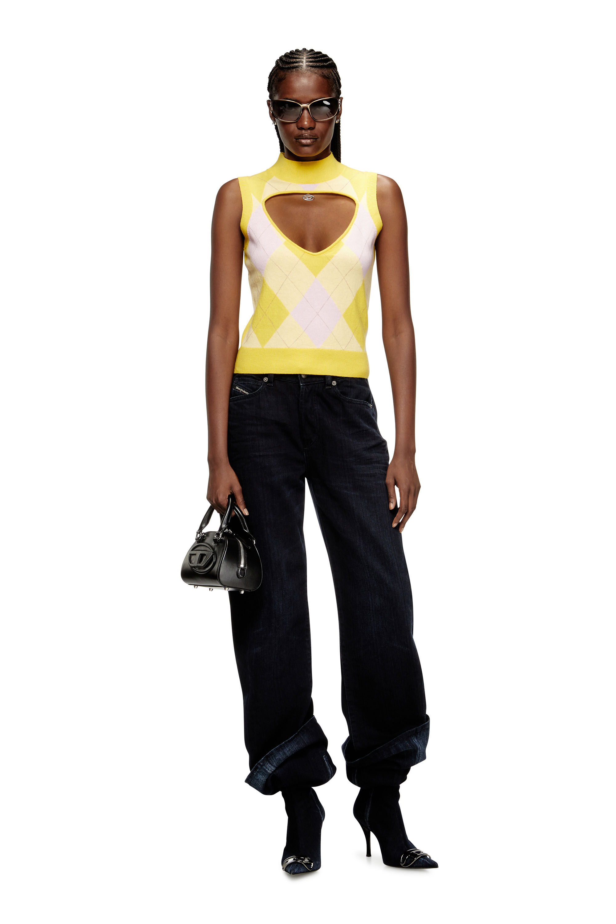 Diesel - M-ROMKO-SL, Chaleco de cuello alto con recortes en lana argyle Mujer in ToBeDefined - 1