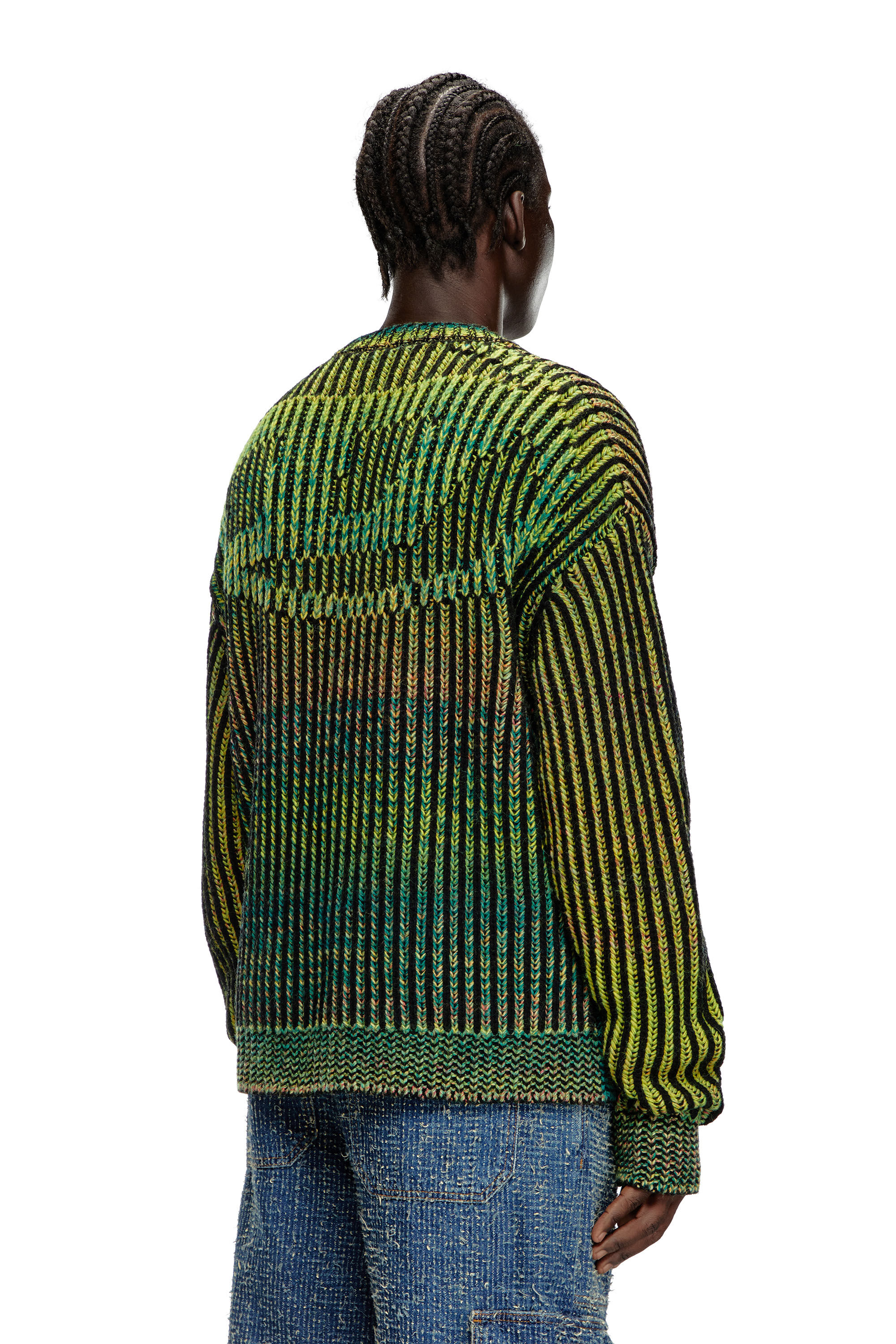 Men's Striped ribbed cardigan in wool blend | Green | Diesel