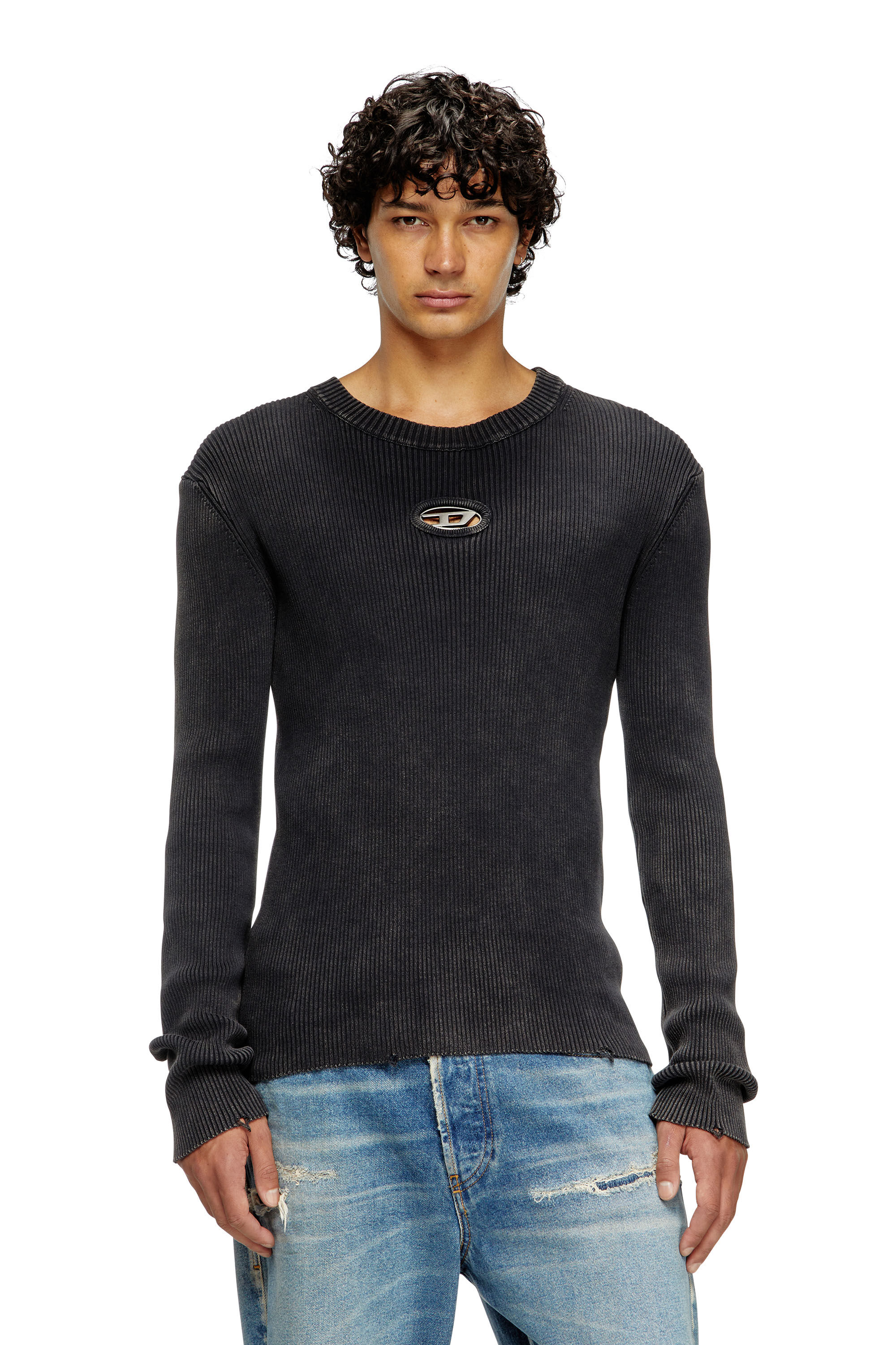 Diesel - K-DARIN-D, Jersey desgastado con logotipo recortado Hombre in Negro - 3
