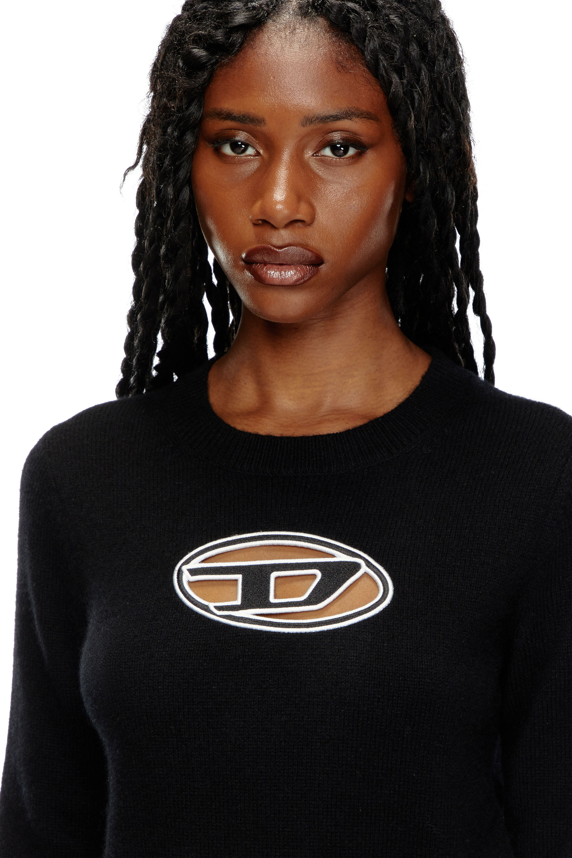 Diesel - M-AREESA, Mujer Jersey con logotipo recortado bordado in Negro - Image 5