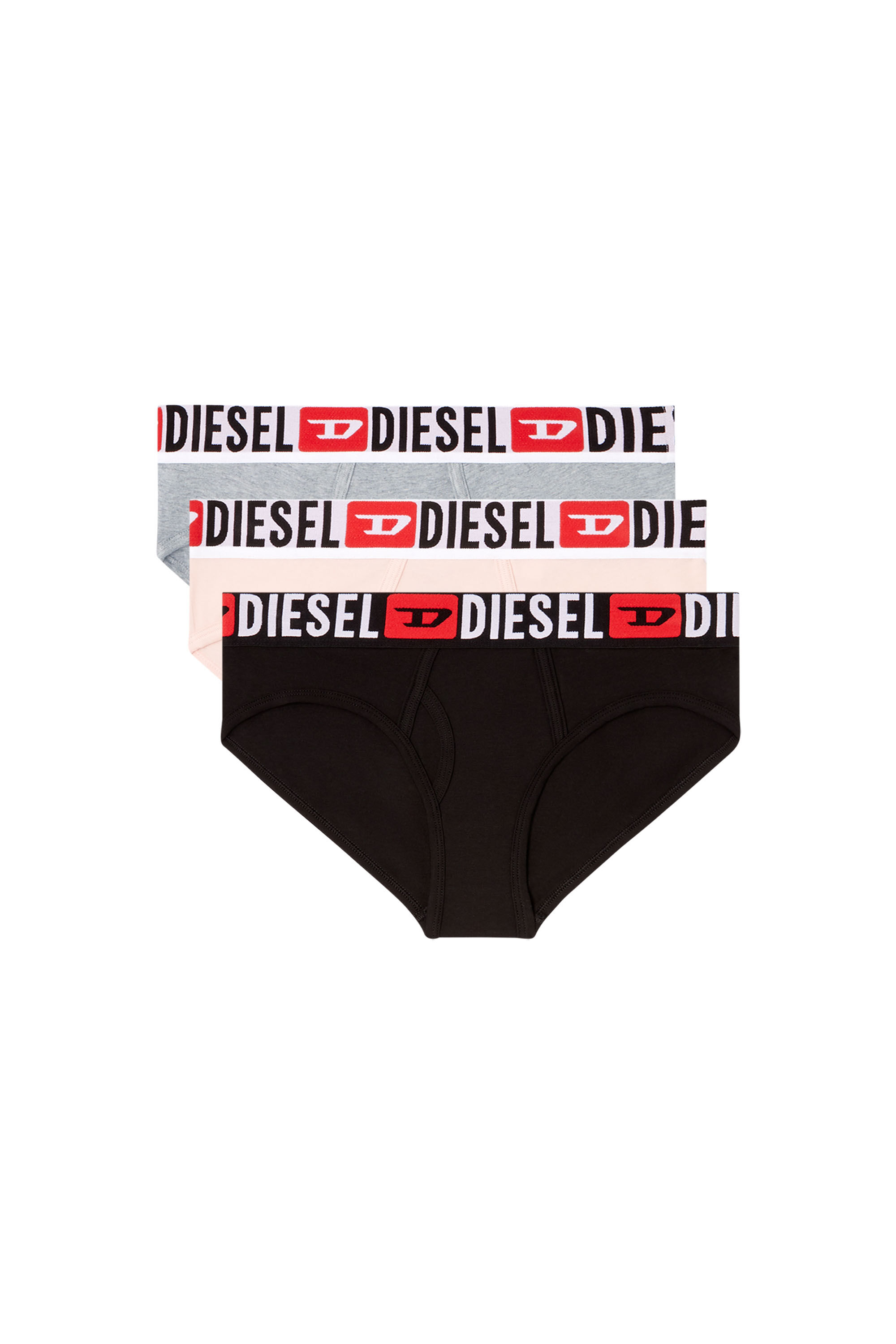 Diesel - OXY-D-CORE-3PACK, Woman's Three-pack briefs with maxi-logo waist in Pink/Grey - 4