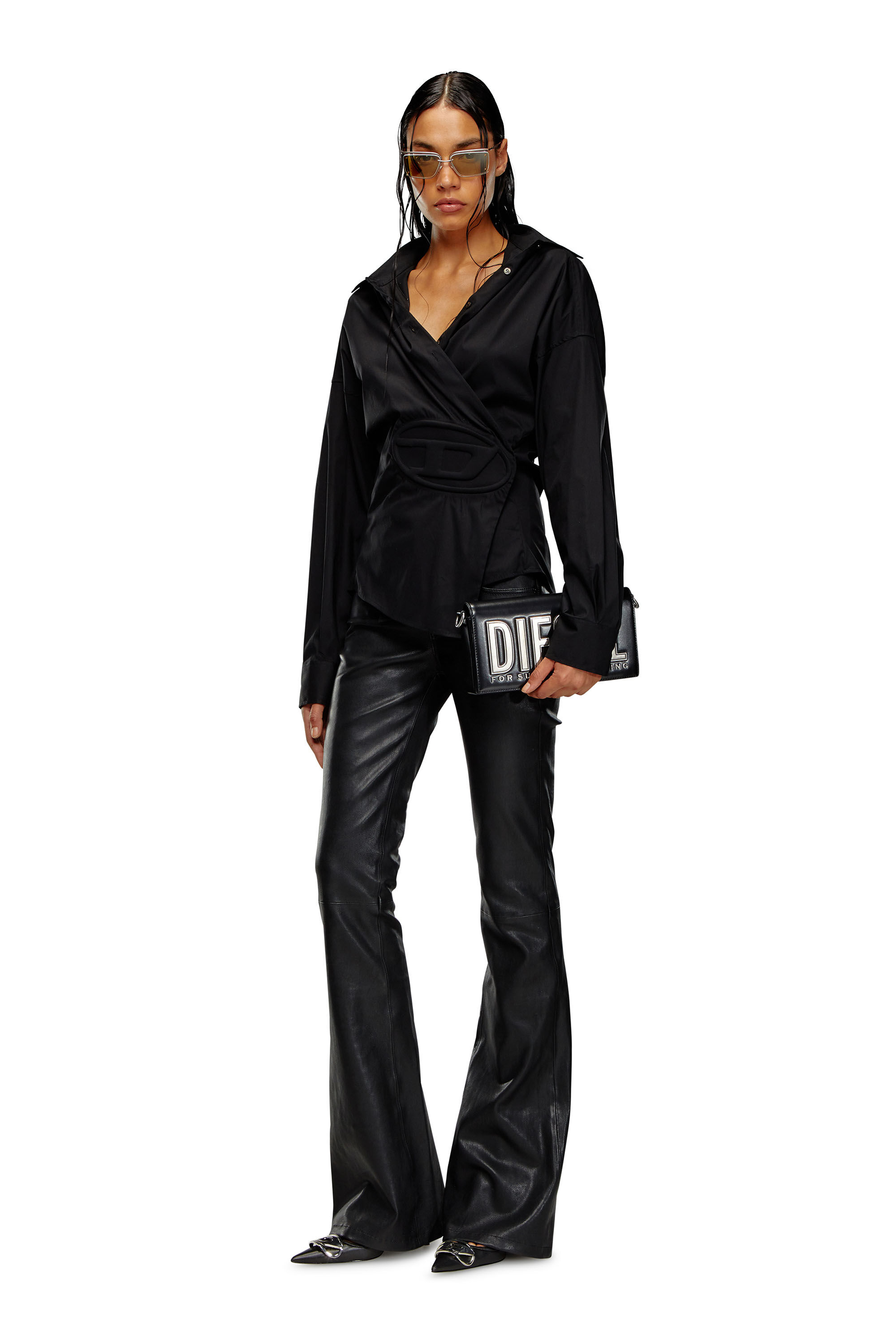Women's Wrap shirt with embossed logo | Black | Diesel