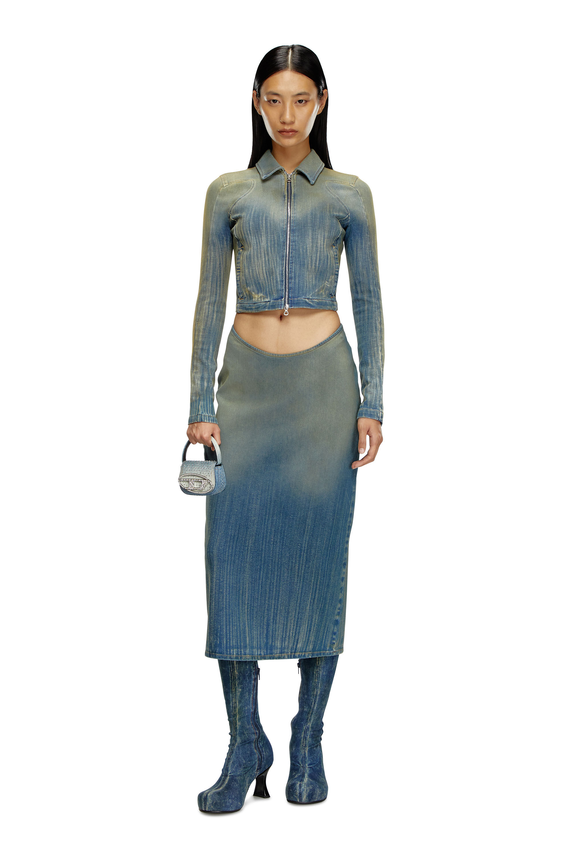 Women s Pencil skirt in light streaky denim Blue Diesel