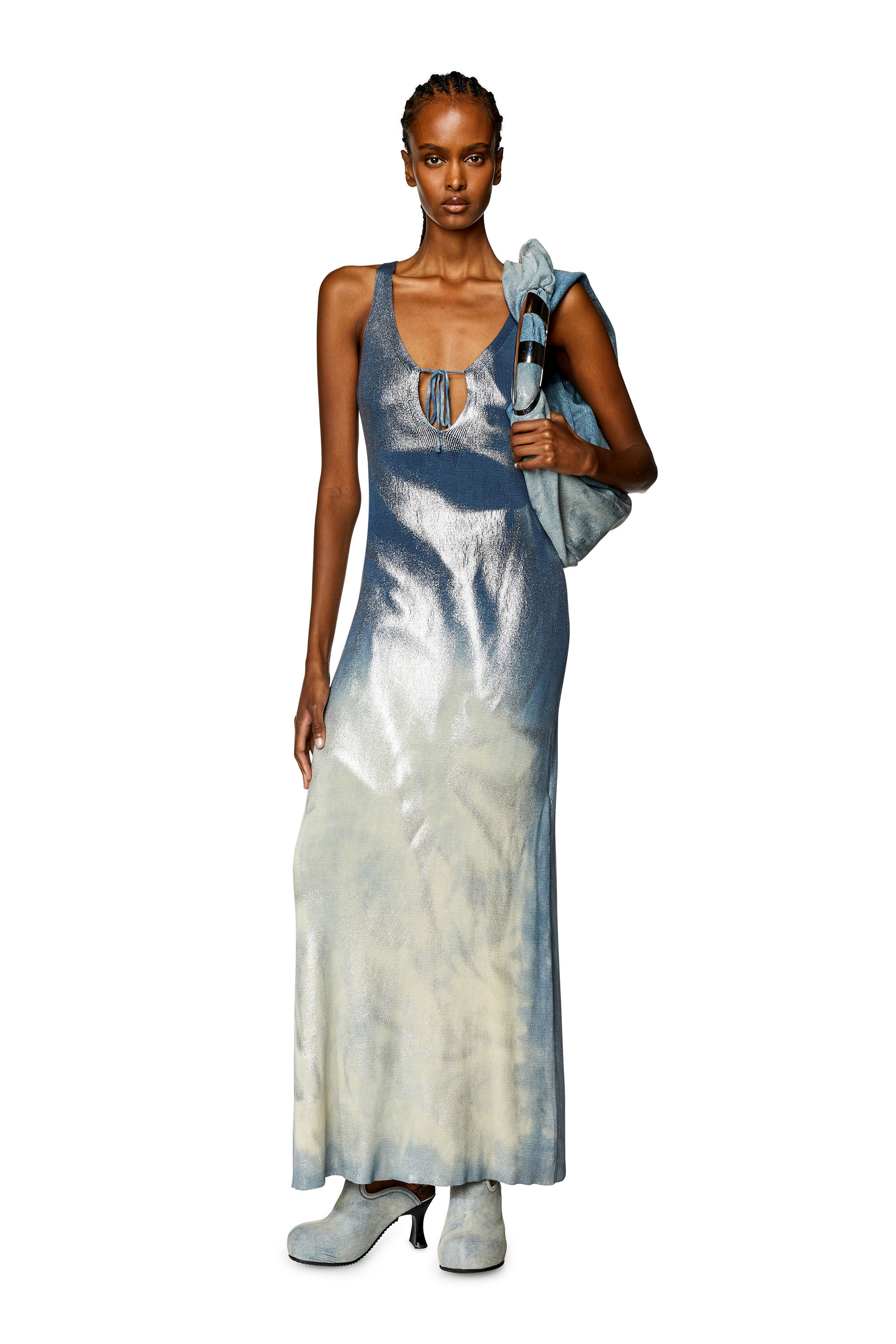 Women's Long knit dress with metallic effects | Blue | Diesel