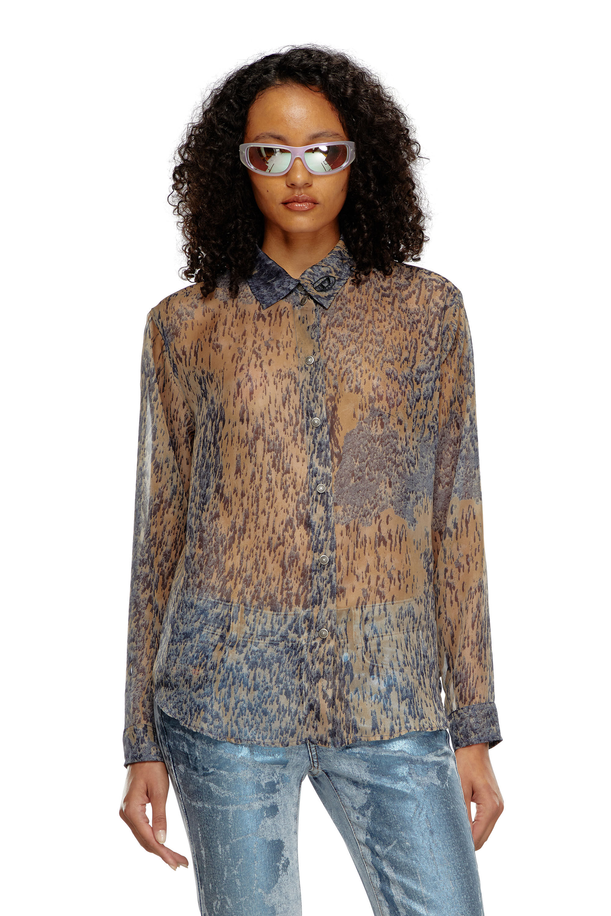 Women's Sheer shirt in printed chiffon | Multicolor | Diesel