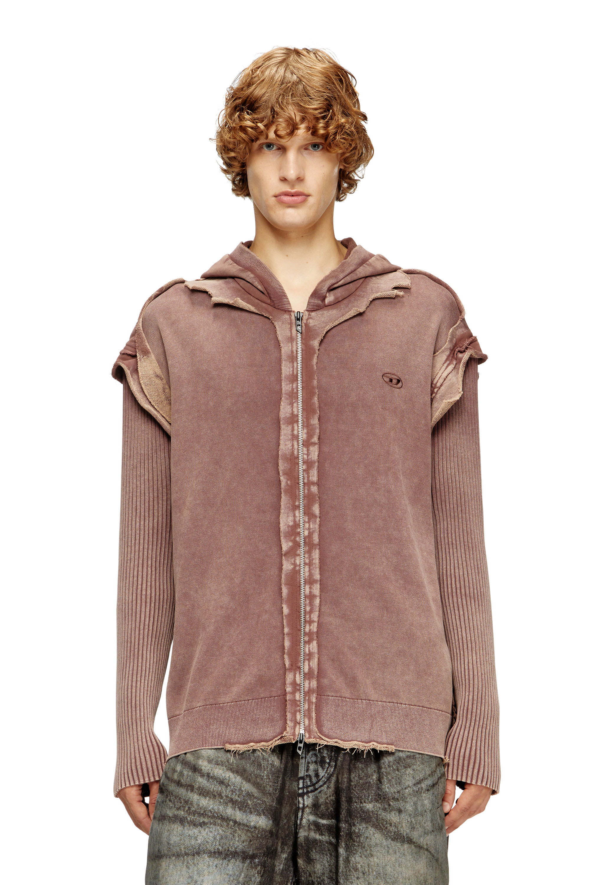 Diesel - K-PELTO, Man's Zip-up hoodie with destroyed effect in null - 3