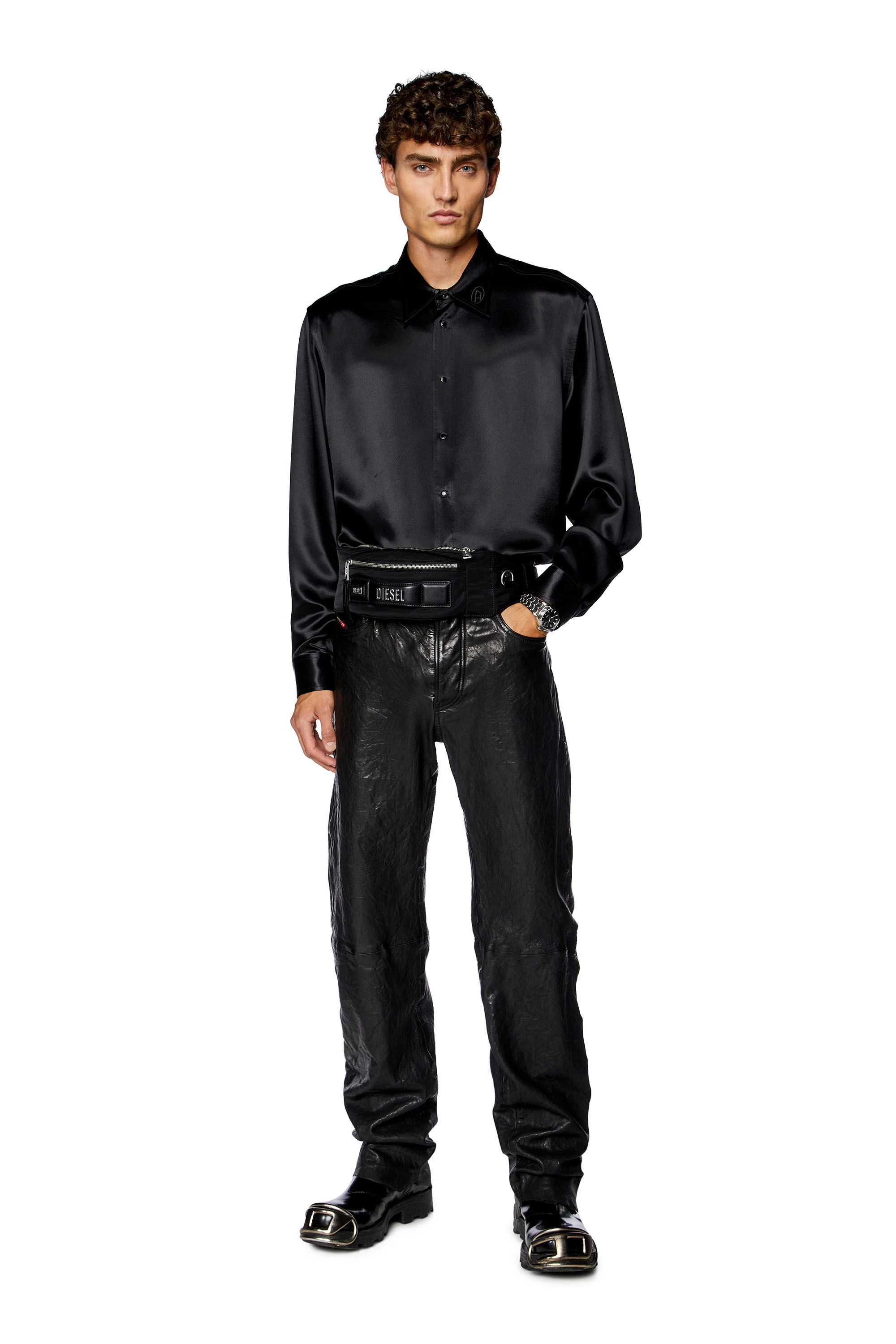 Men's Textured waxed-leather pants | Black | Diesel