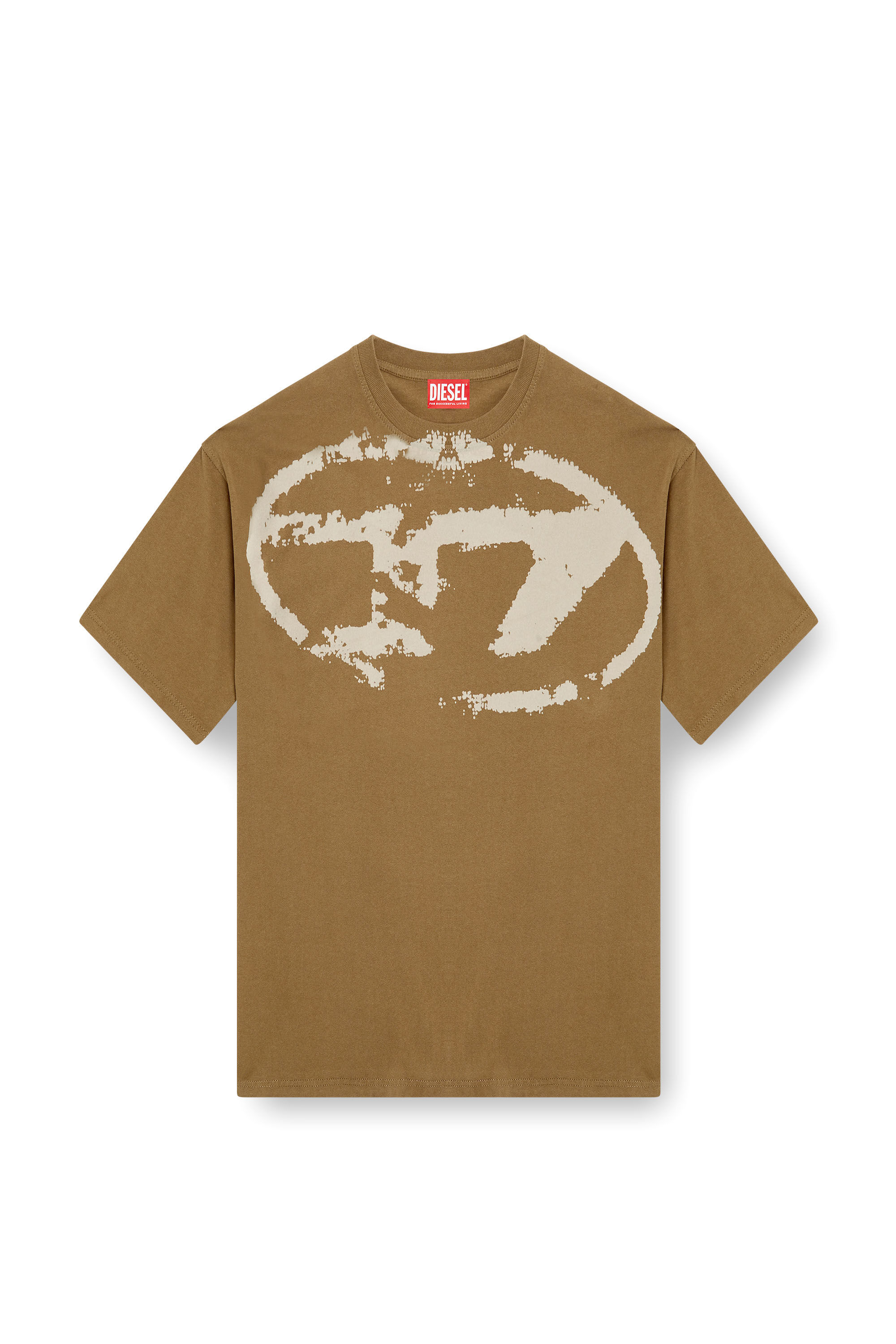 Men's T-shirt with distressed flocked logo | Green | Diesel