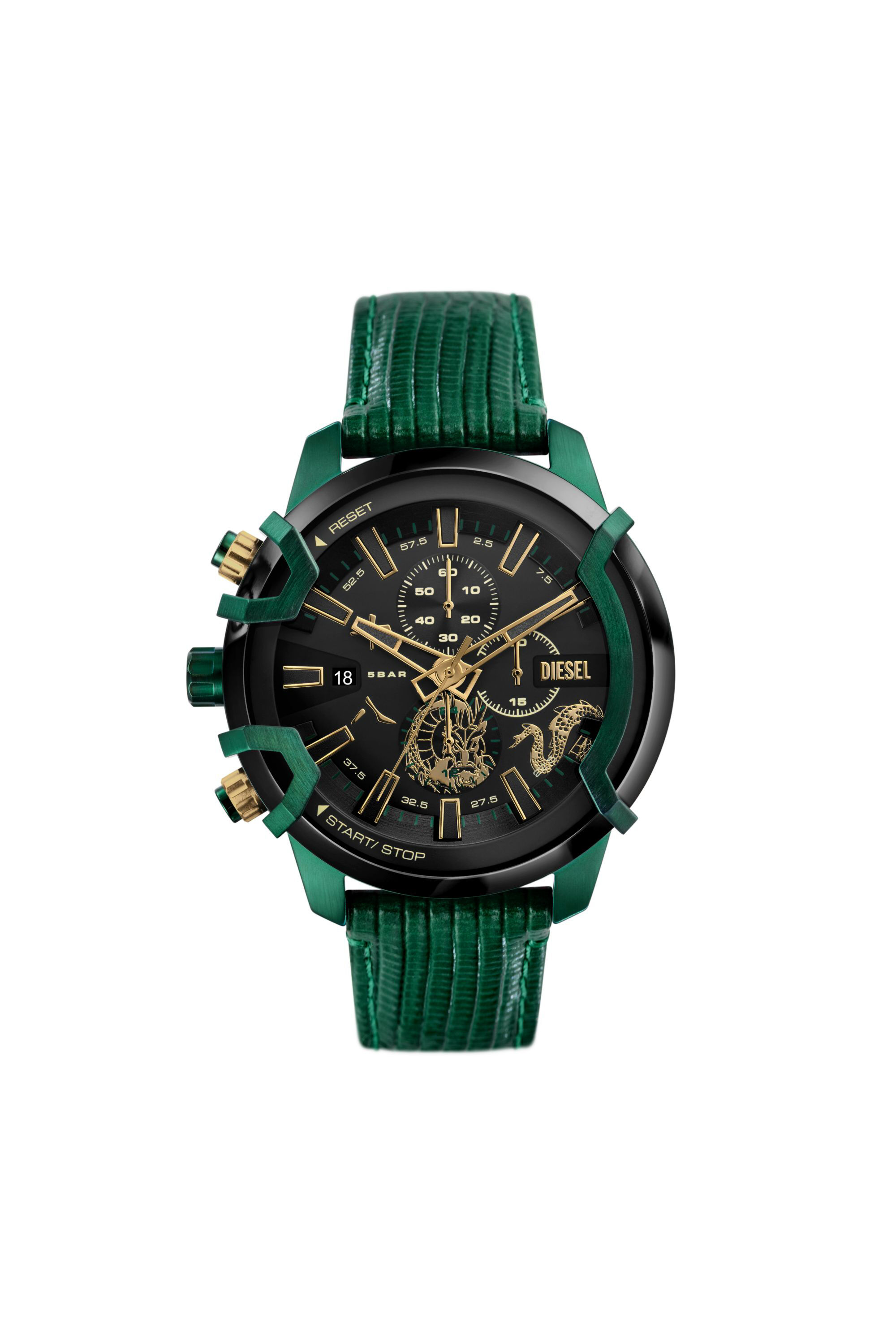 Men's Griffed chronograph green leather watch | DZ4651 Diesel