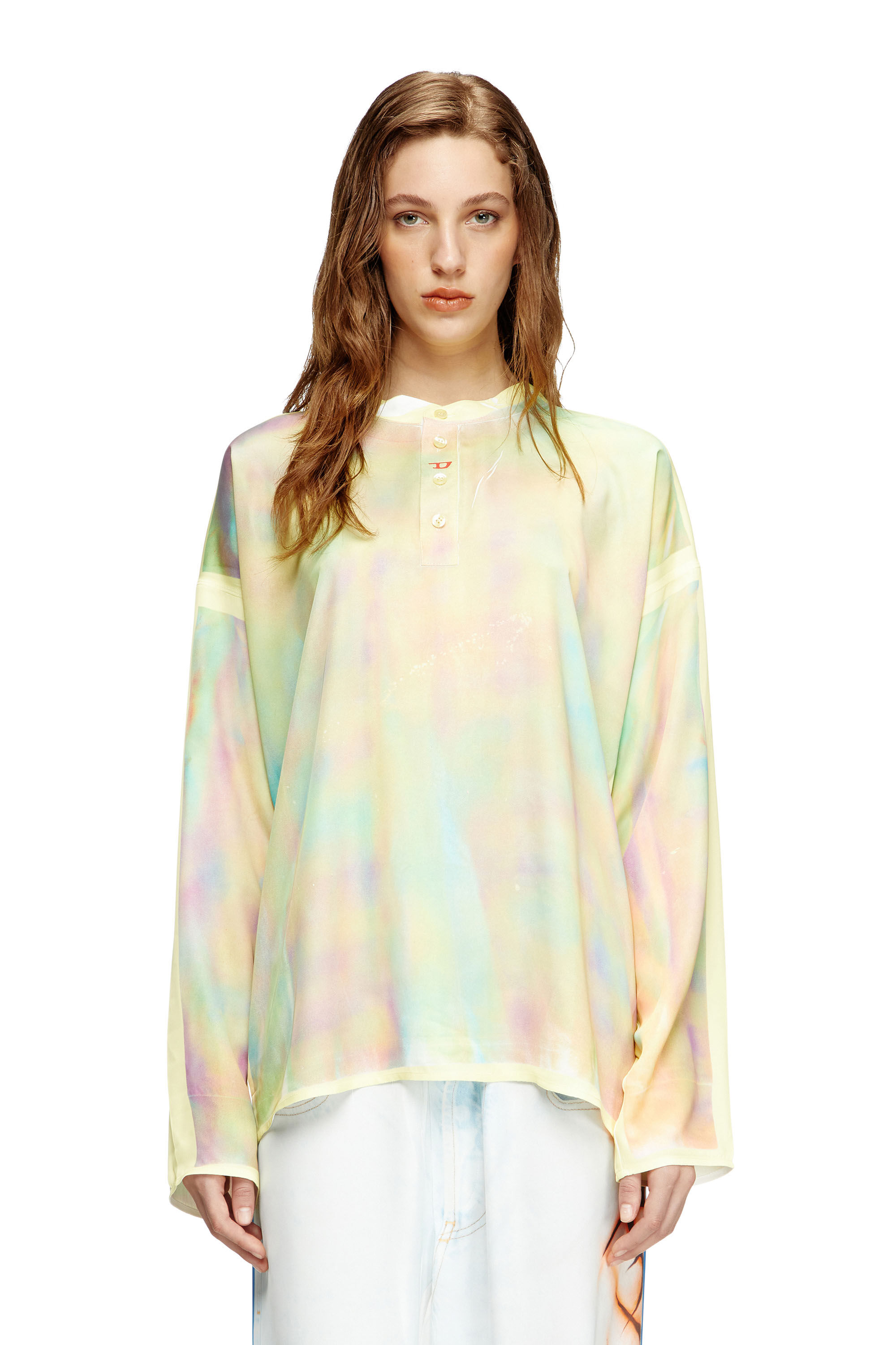 DIESEL t-olavi-a-ser-graffiti-usa スリム ヘンリーネック Women's Henley top with graffiti print | Yellow | Diesel