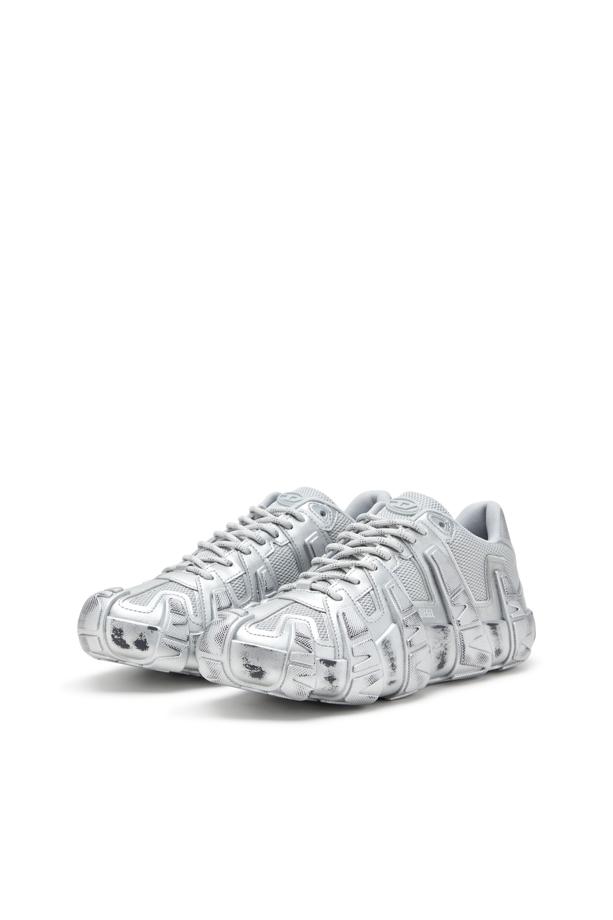 Diesel - S-D-GRIFFE LOW, Deportivas metálicas de malla y PU Hombre in Plateado - 8