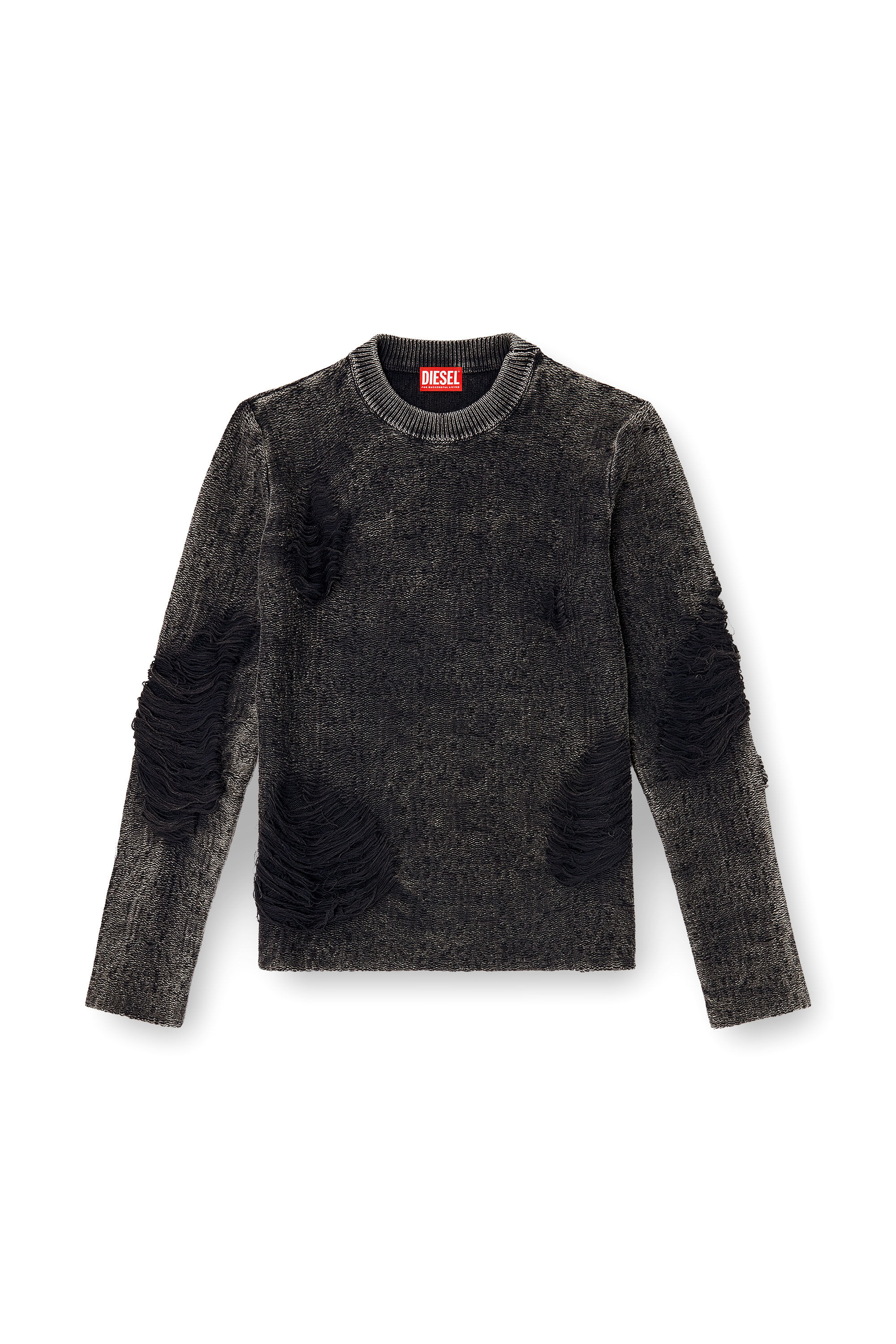 Diesel - K-FJORDI-ROUND, Jersey destruido con hilos flotantes Hombre in Negro - 2