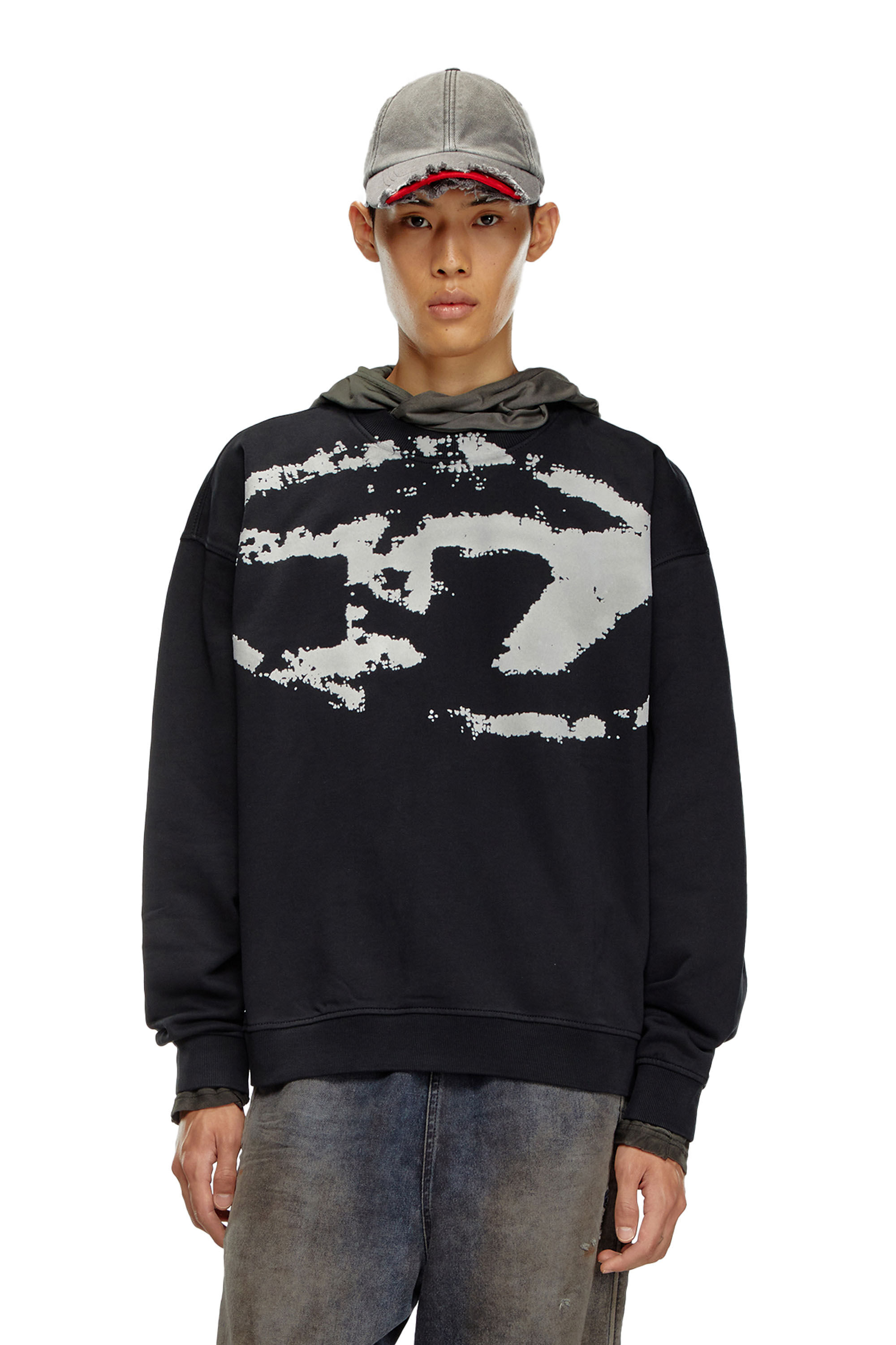 Diesel - S-BOXT-N5, Sudadera con logotipo desgastado en relieve Hombre in Negro - 3