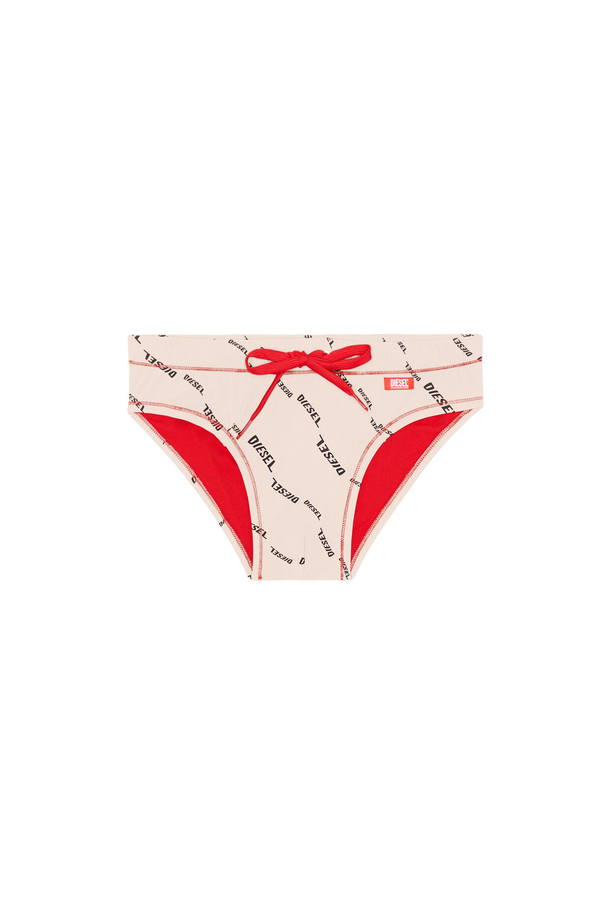 Diesel pink and red mens swim brief with drawstring waist detail