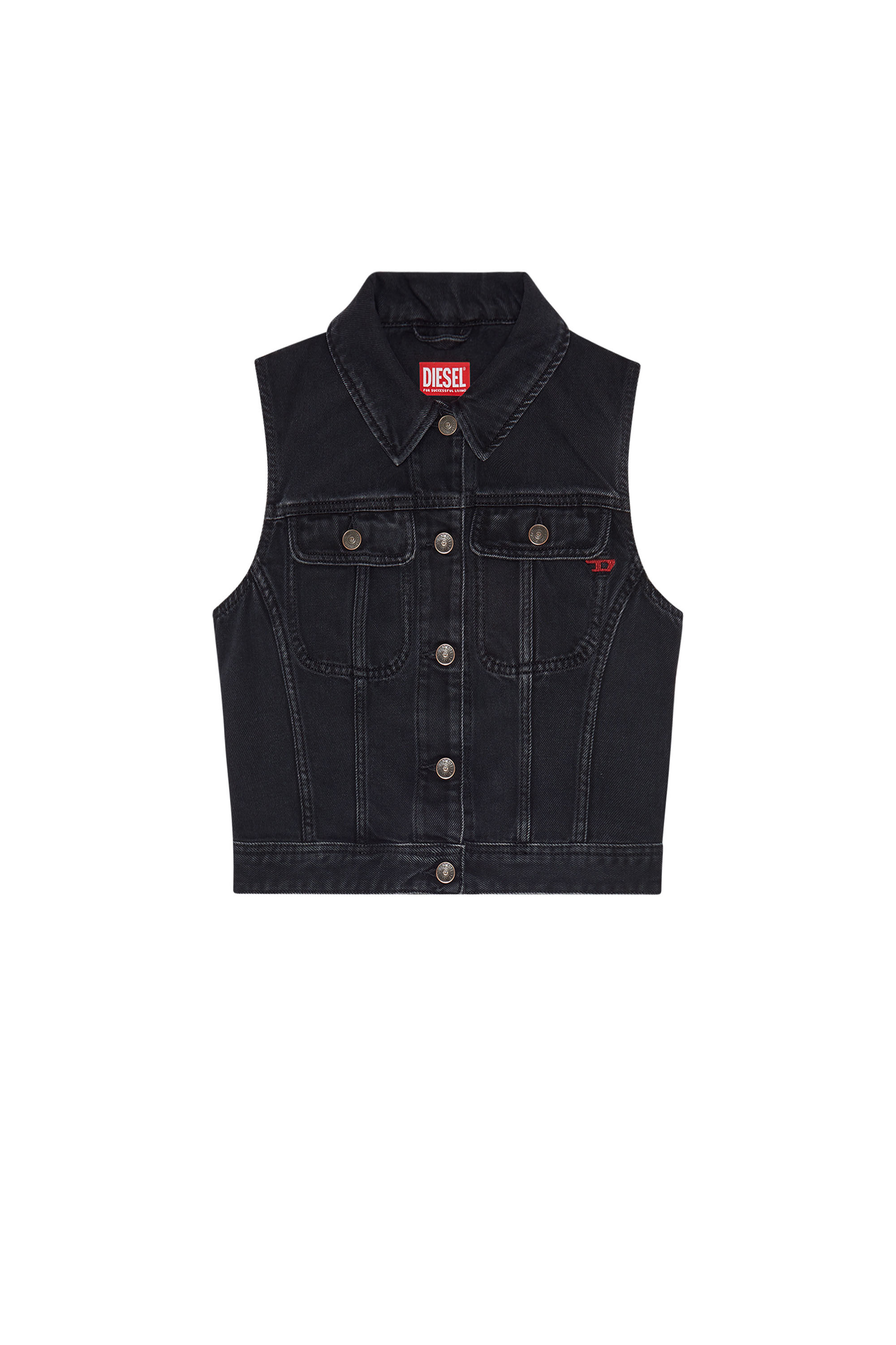 Ladies black denim vest top