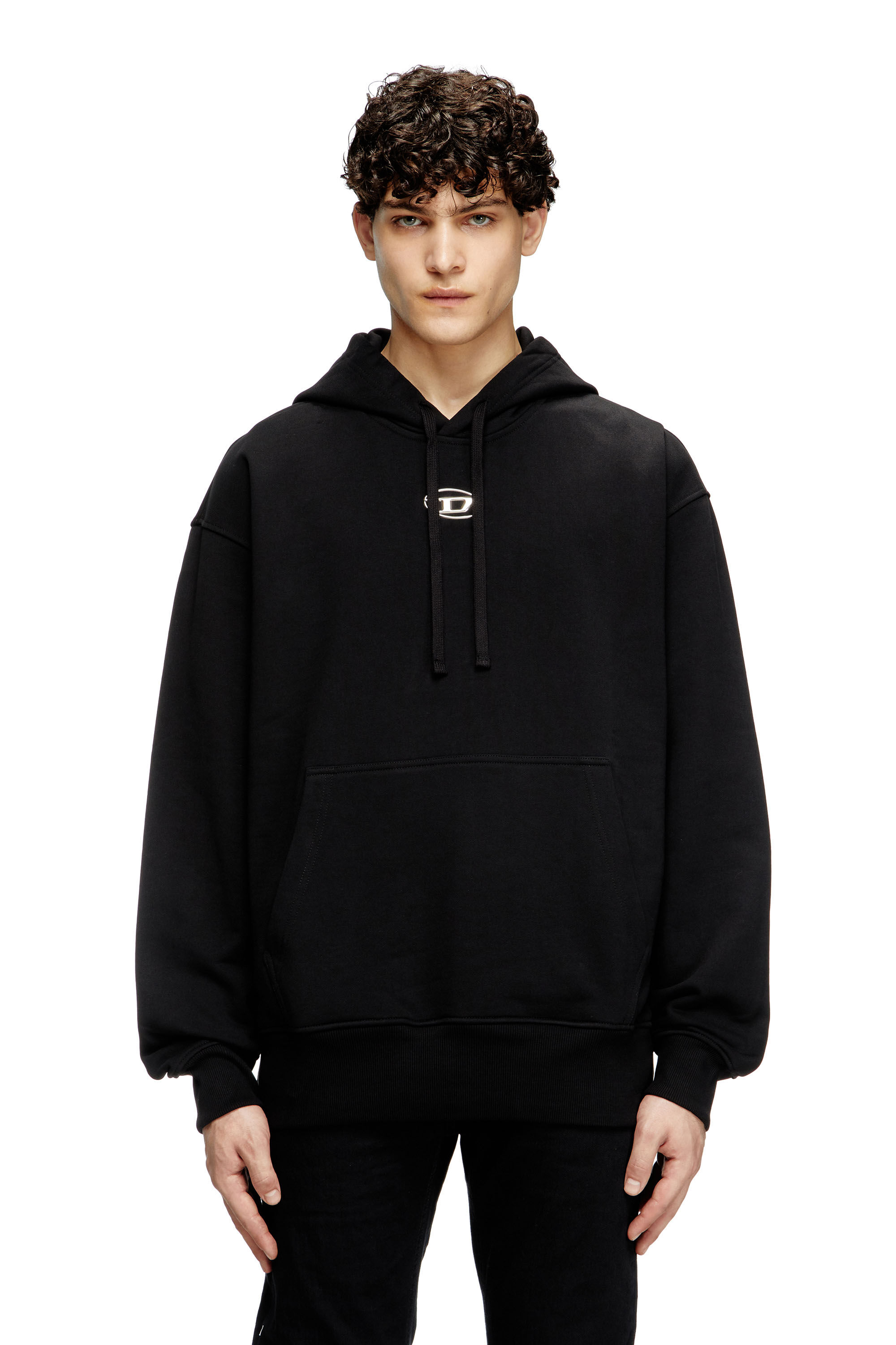 Diesel - S-MACS-HOOD-OD, Sudadera con capucha extragrande con logotipo metálico Hombre in Negro - 3
