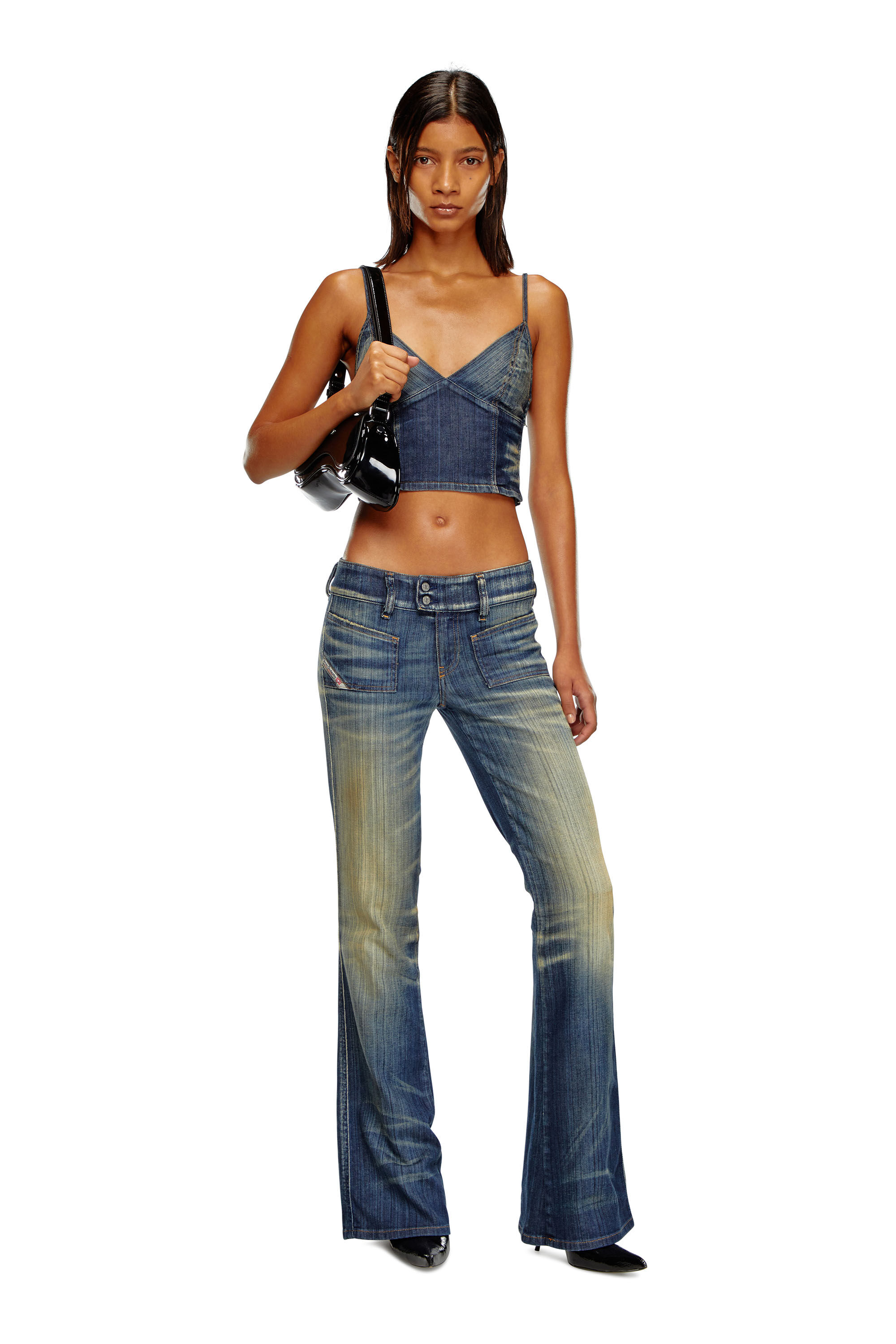 Women's Cropped top in streaky denim | Blue | Diesel Women's Cropped top in streaky denim | Blue | Diesel