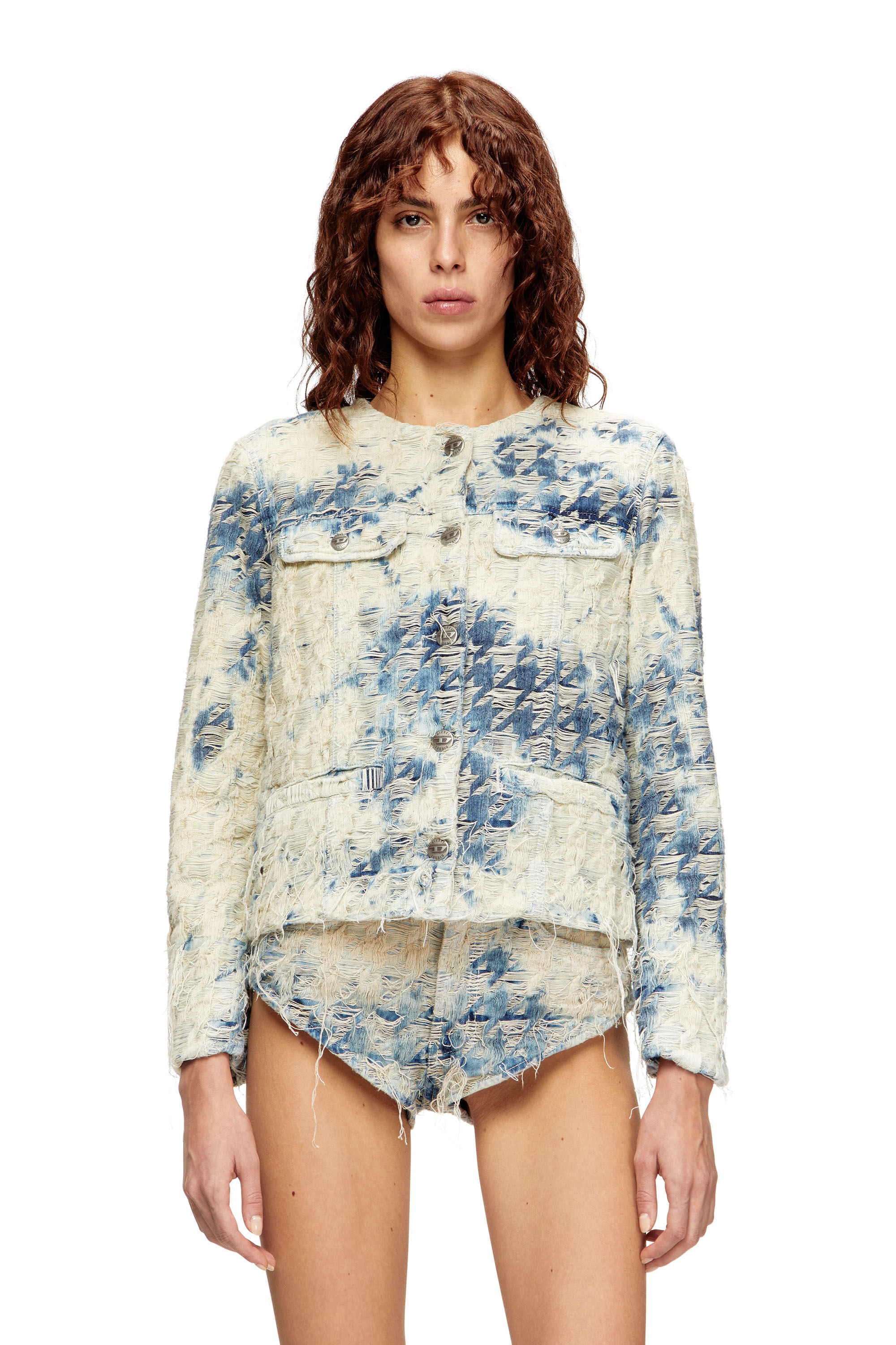 Diesel - DE-GRAFY-FSH, Chaqueta en tejido denim con tejido de pata de gallo Mujer in Multicolor - 3