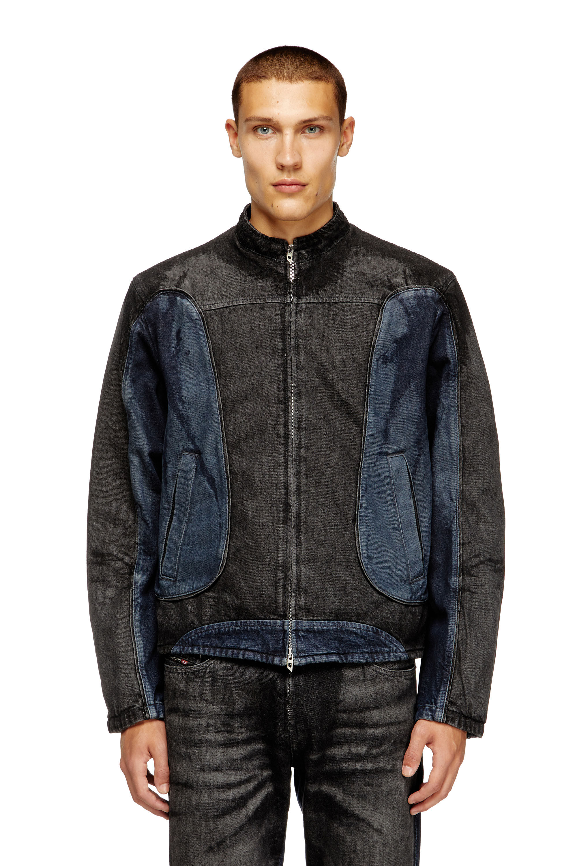 ジャケット・アウター DIESEL Motorcycle Jacket Men's Biker-style jacket in bicolour denim | Multicolor | Diesel