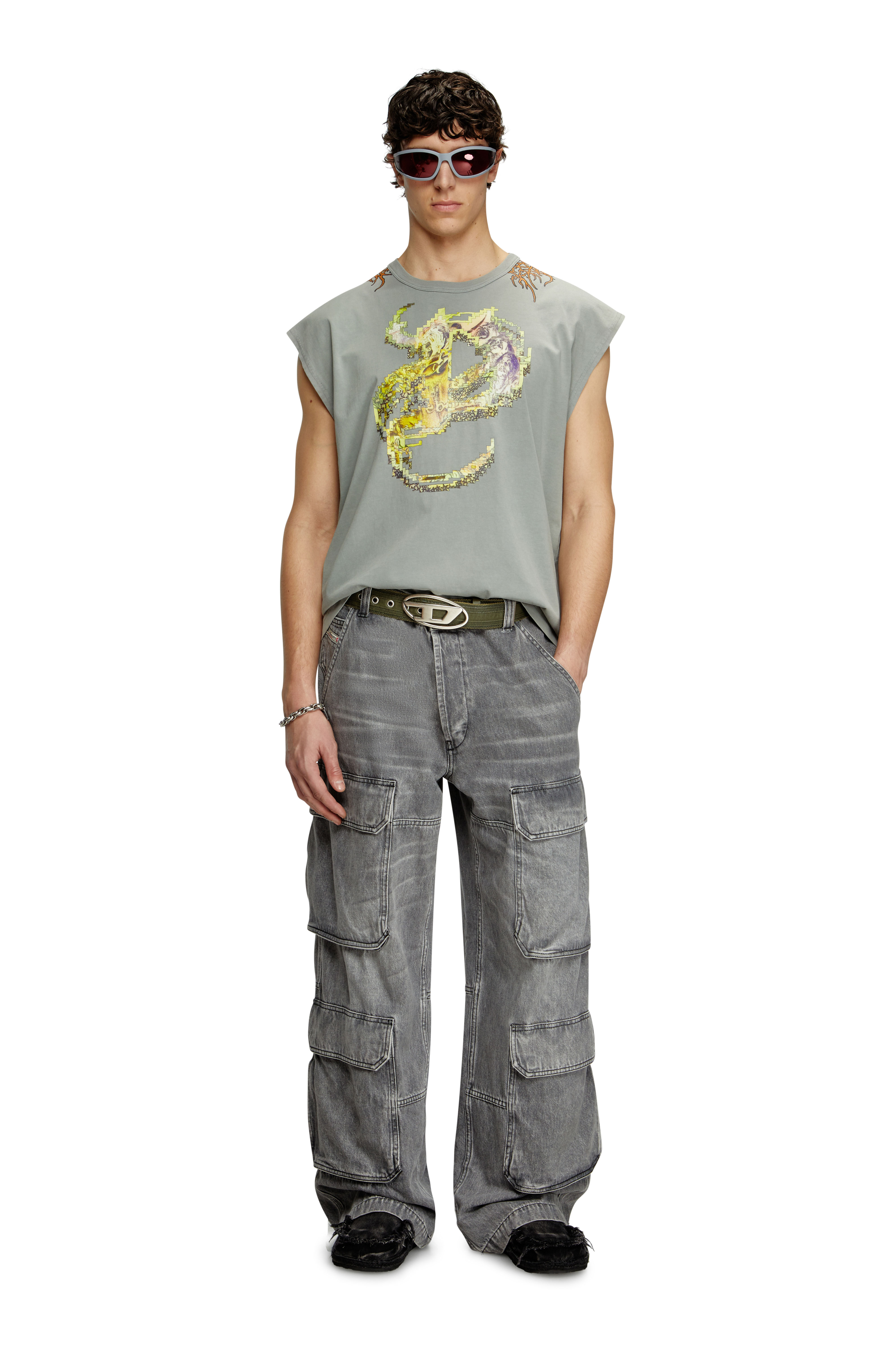 Diesel - T-BOXT-SL-R1, Camiseta de tirantes con gráficos de tatuaje Hombre in Gris - 1
