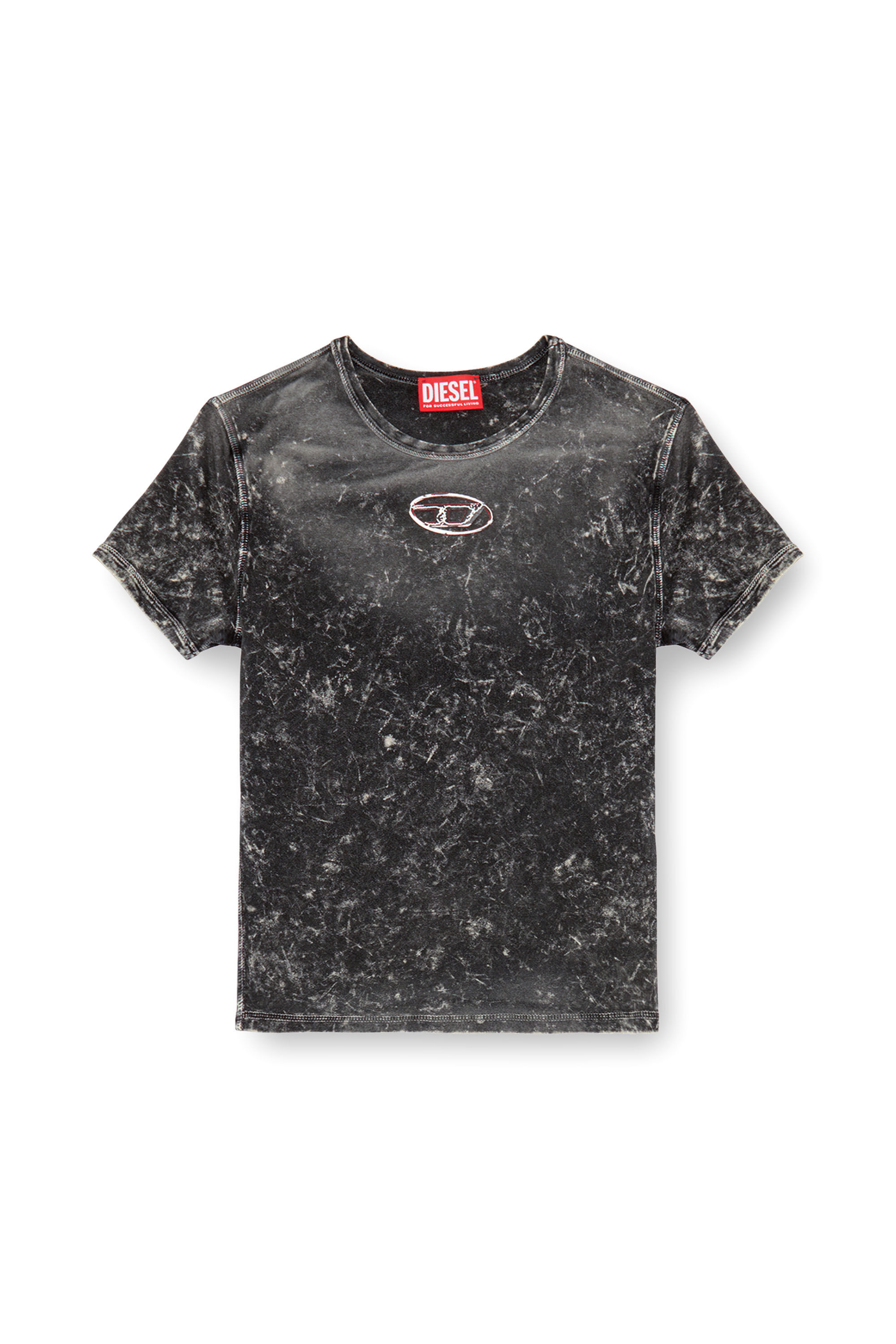 Women's Marble-effect T-shirt in stretch jersey | Black | Diesel