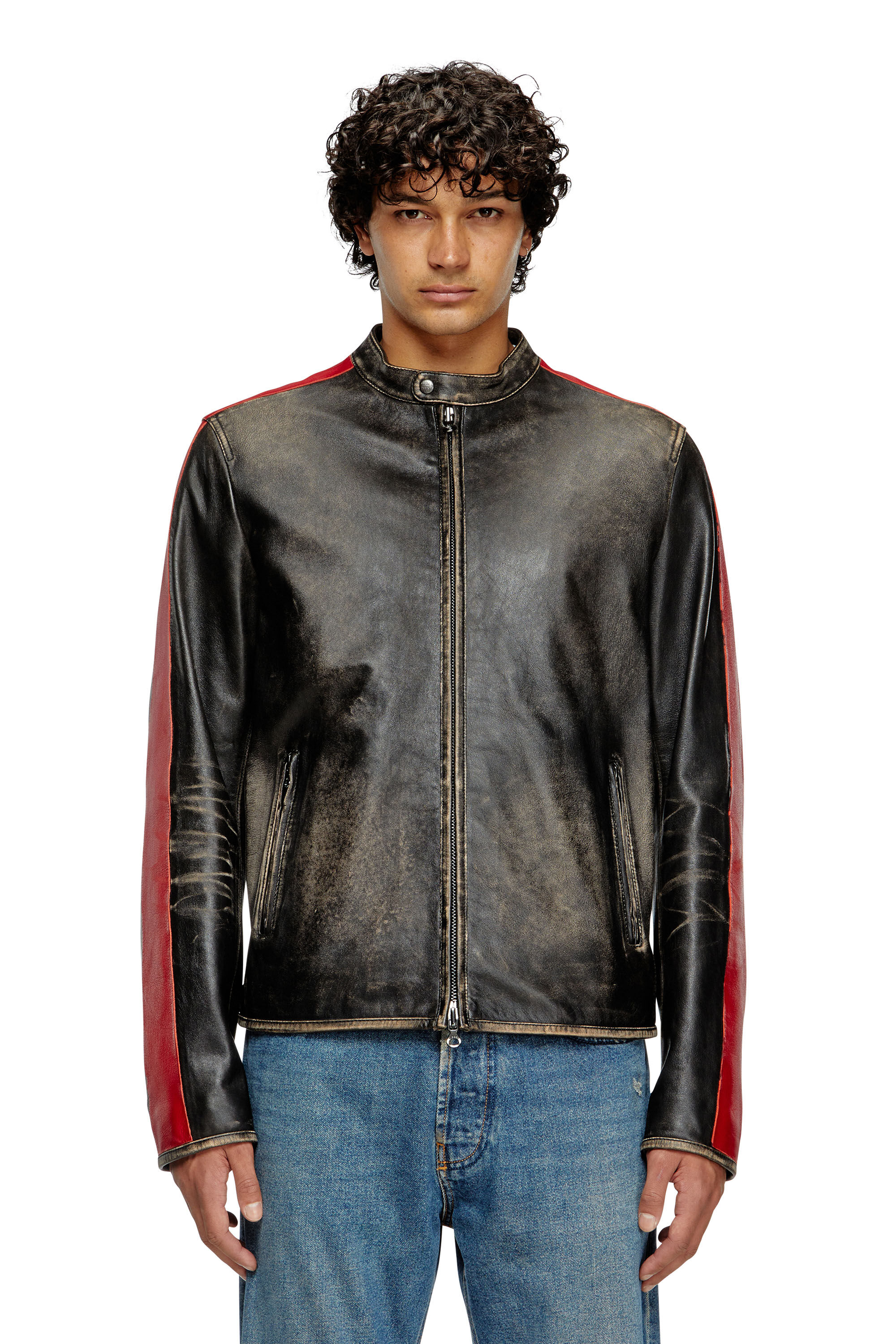 Men's Leather jacket with contrasting stripes | Multicolor