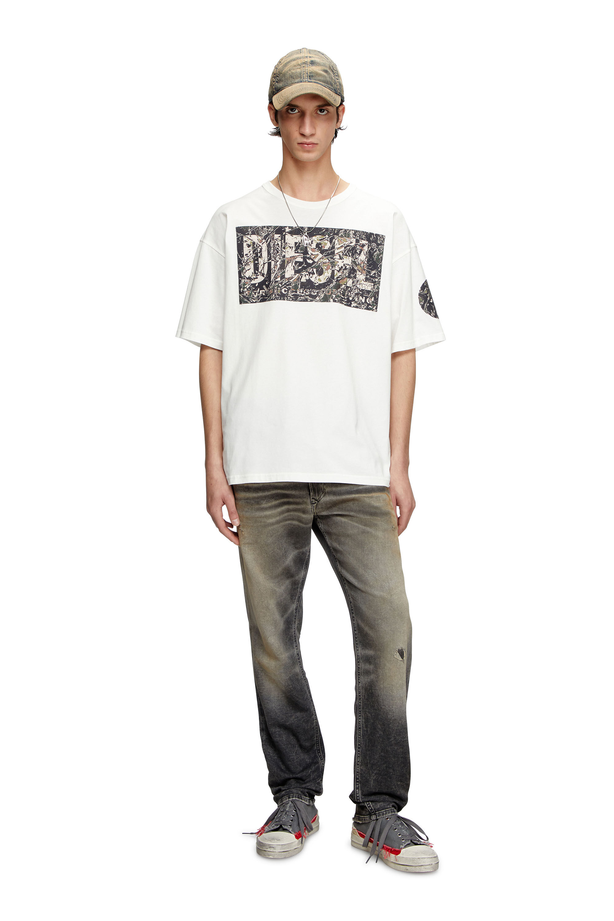 Men's T-shirt with large gabardine patch logo | White | Diesel