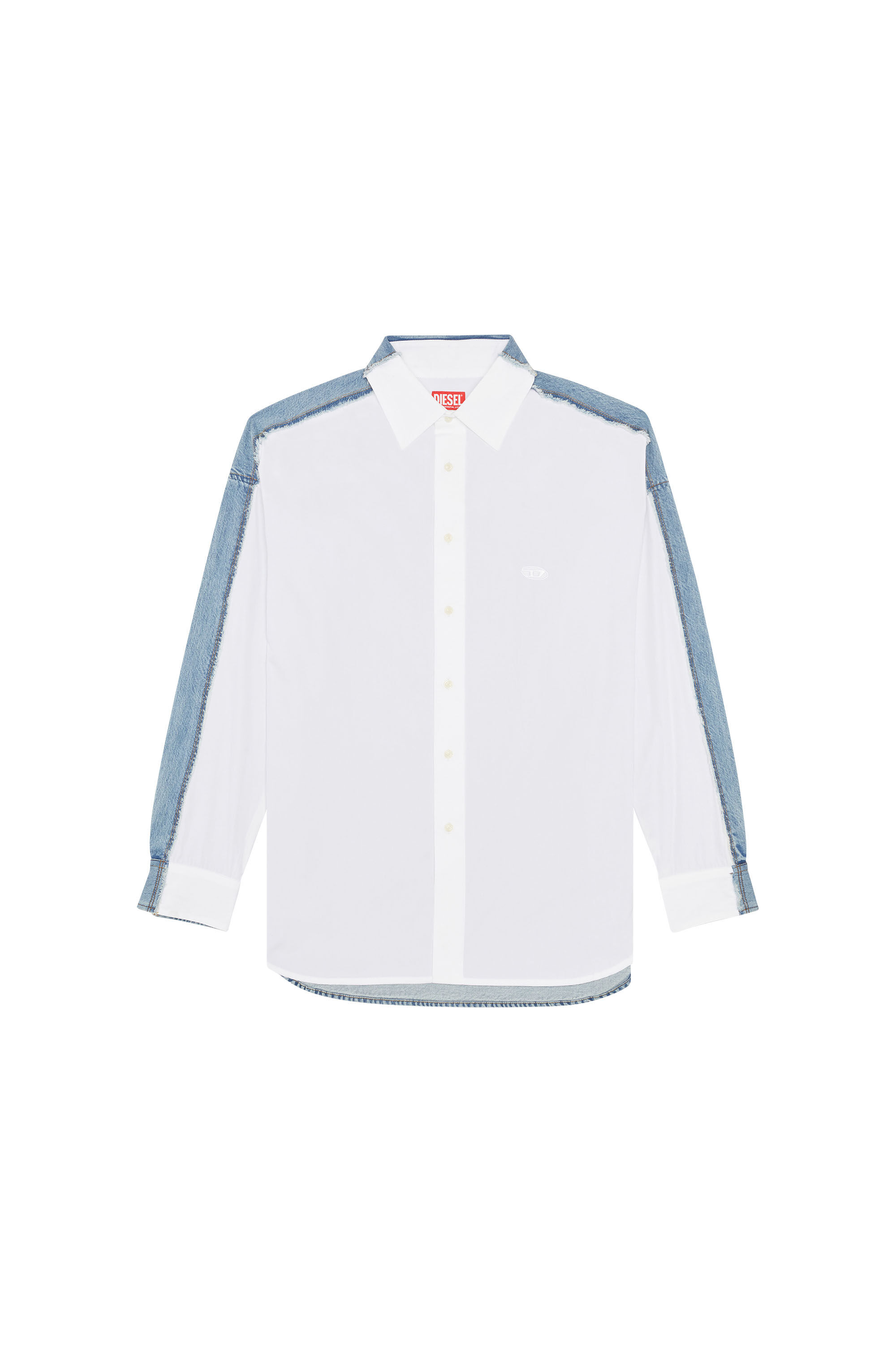 Men's Shirt in poplin and raw-edge denim | White | Diesel