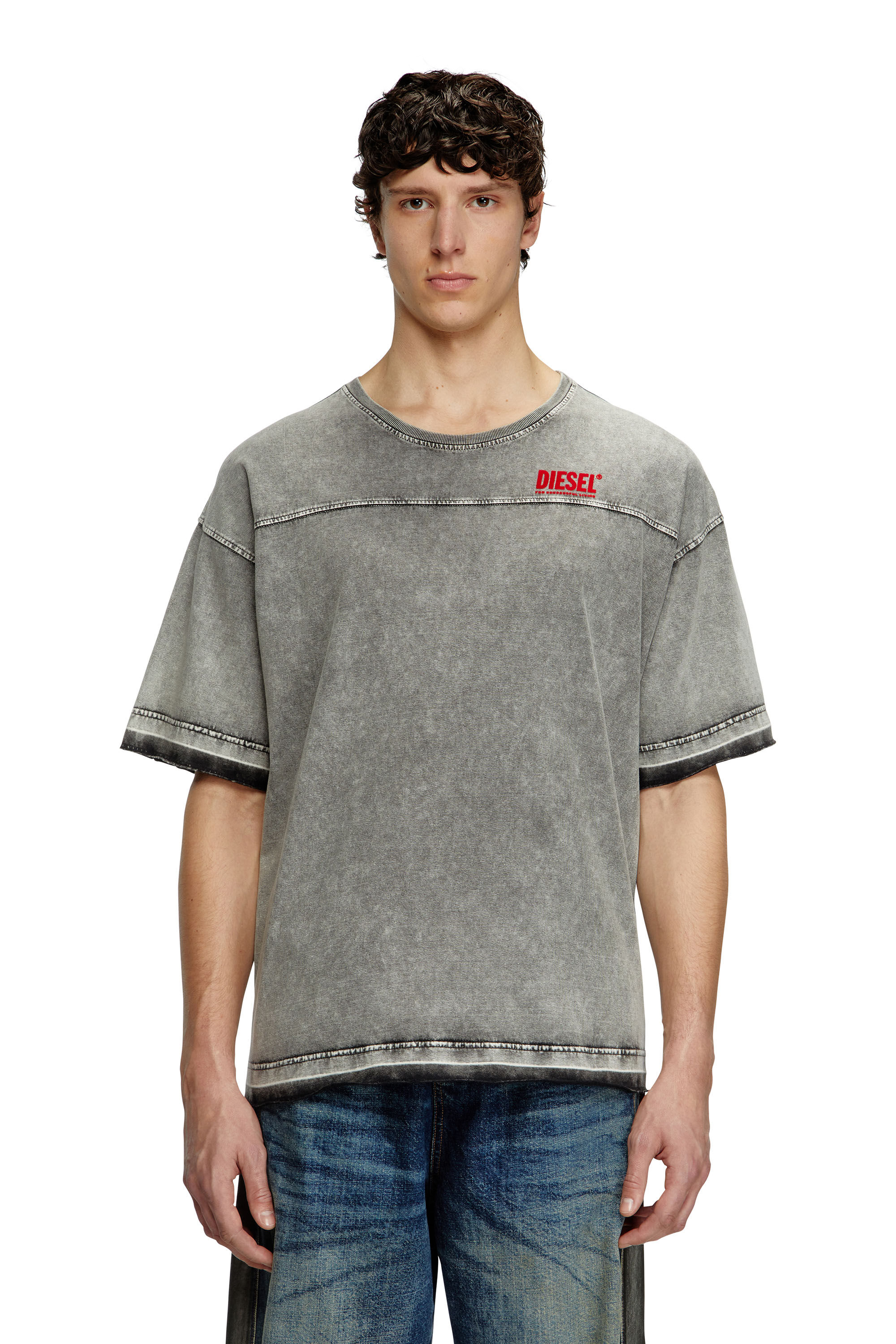 完売前に【ディーゼル】T-HOXT リラックスフィット Tシャツ Men's Denim-look T-shirt with released hems | Grey | Diesel