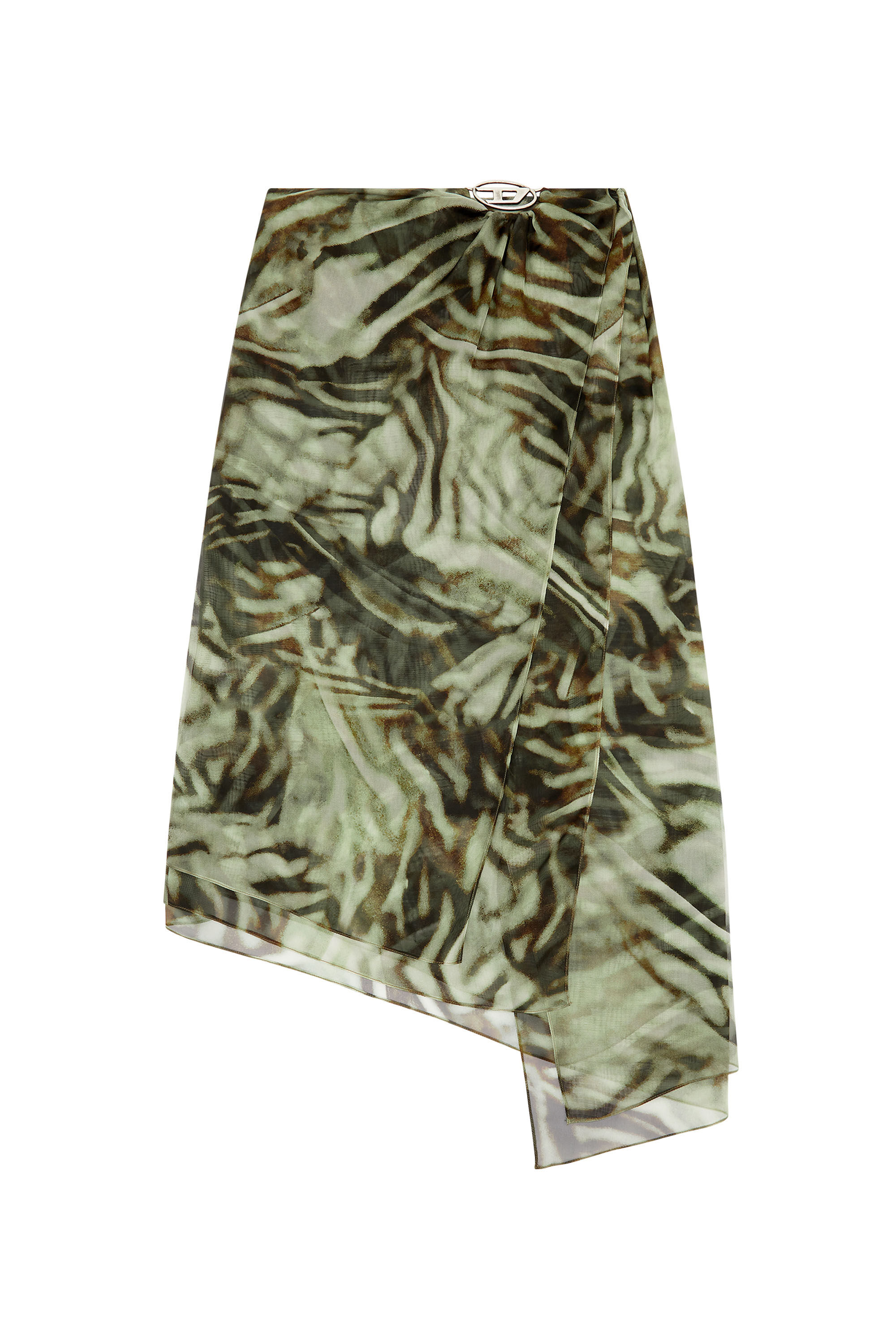 Women's Asymmetric midi skirt in camo chiffon | Green | Diesel