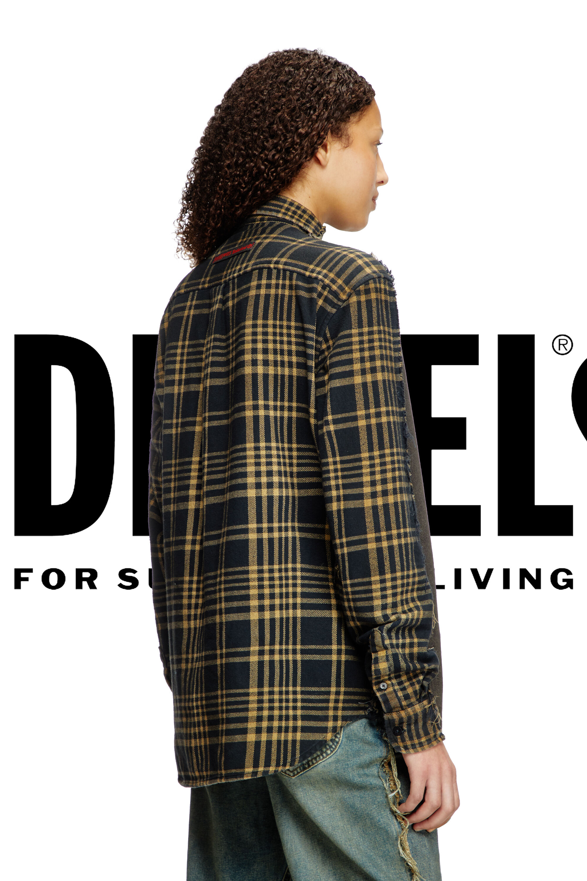 Diesel - Shirt Dieseloves 5A, Unisex's Overdyed denim and check and shirt in Black/Blue - 3