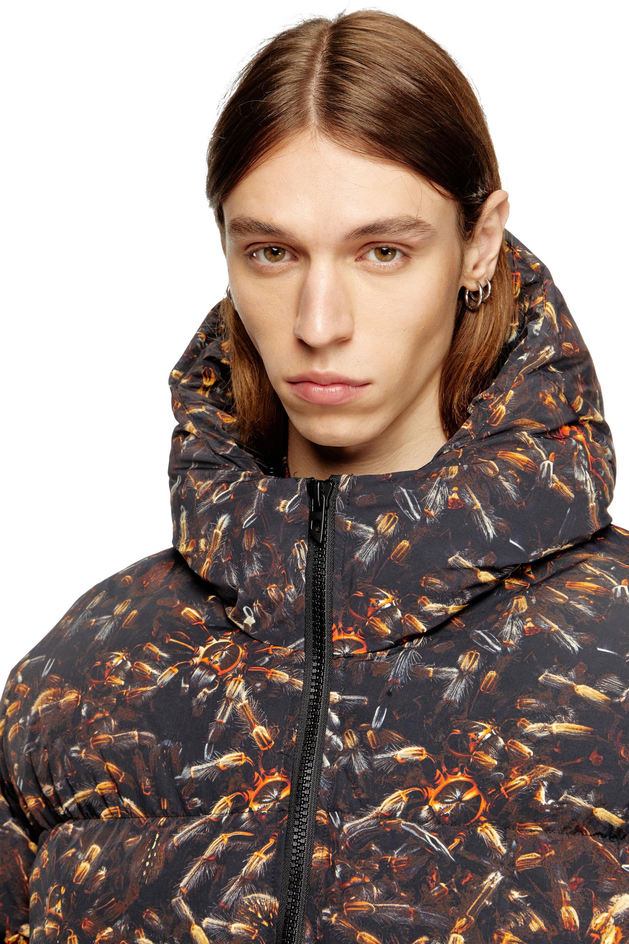 Diesel - W-SPIDER, Man's Hooded puffer jacket with spider print in null - 4