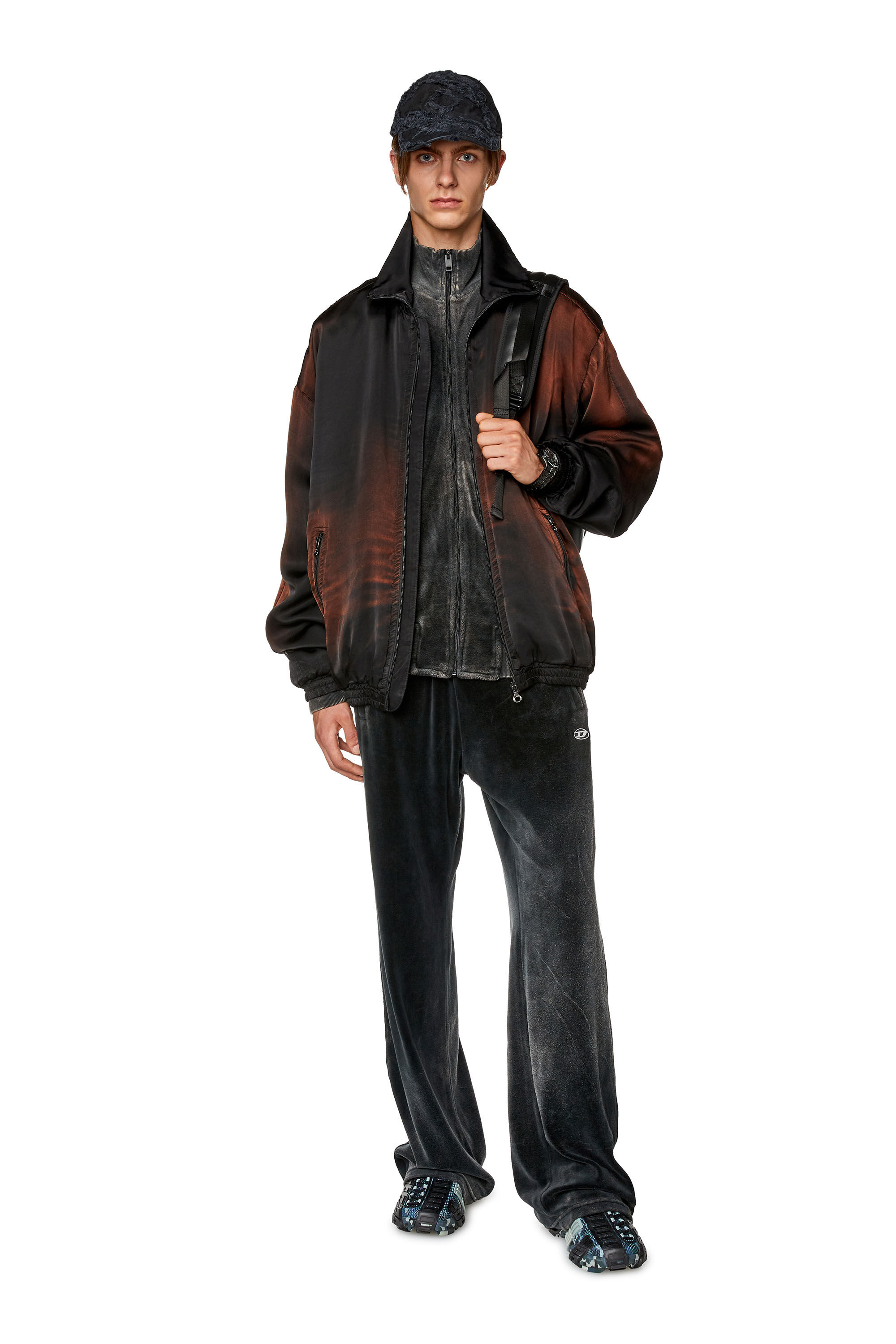 Men's Chenille track jacket with mock neck | Black | Diesel
