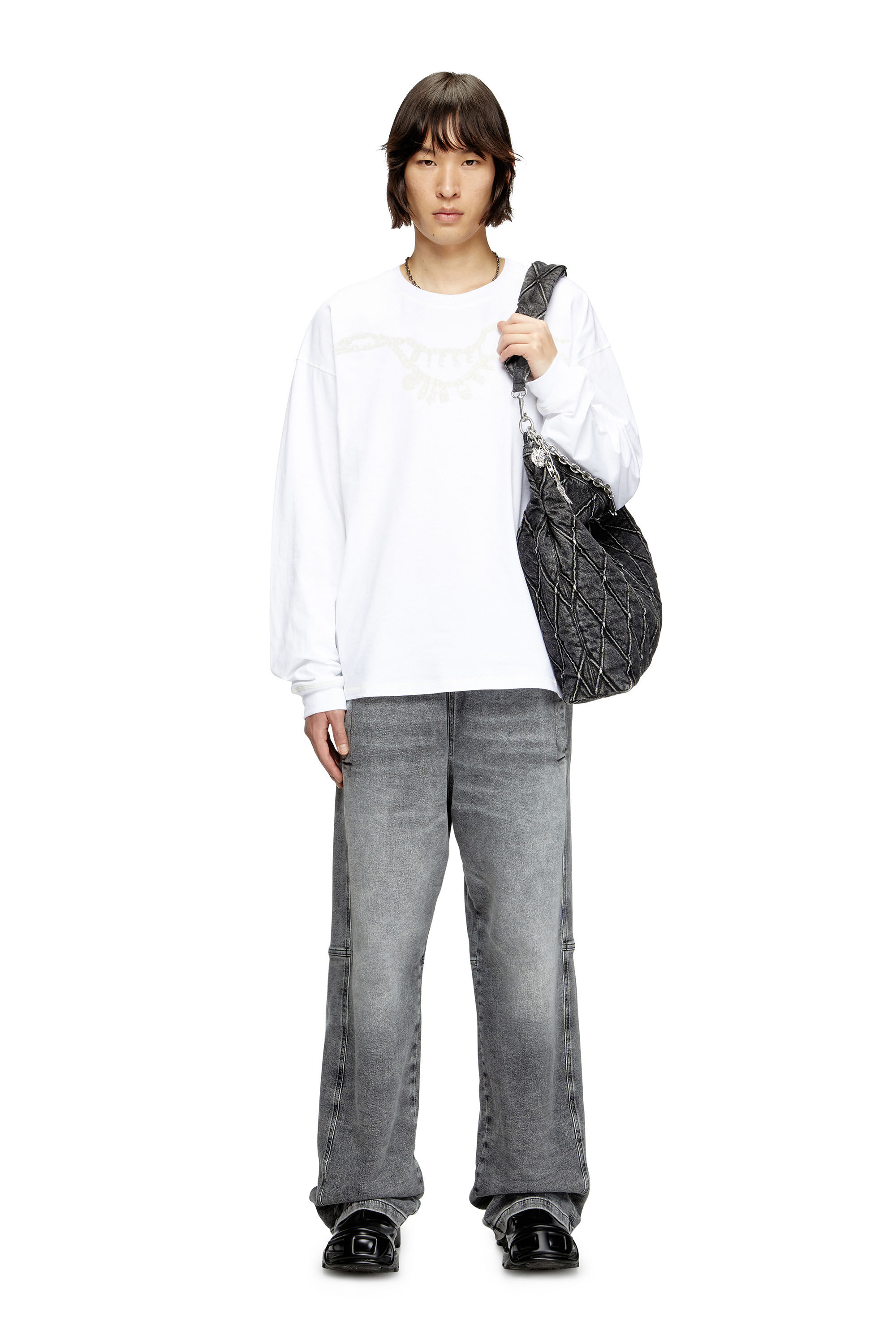 Diesel - T-BOXT-LS-HOSHI, Camiseta de manga larga con estampado de collar con colgante Unisex in Blanco - 1