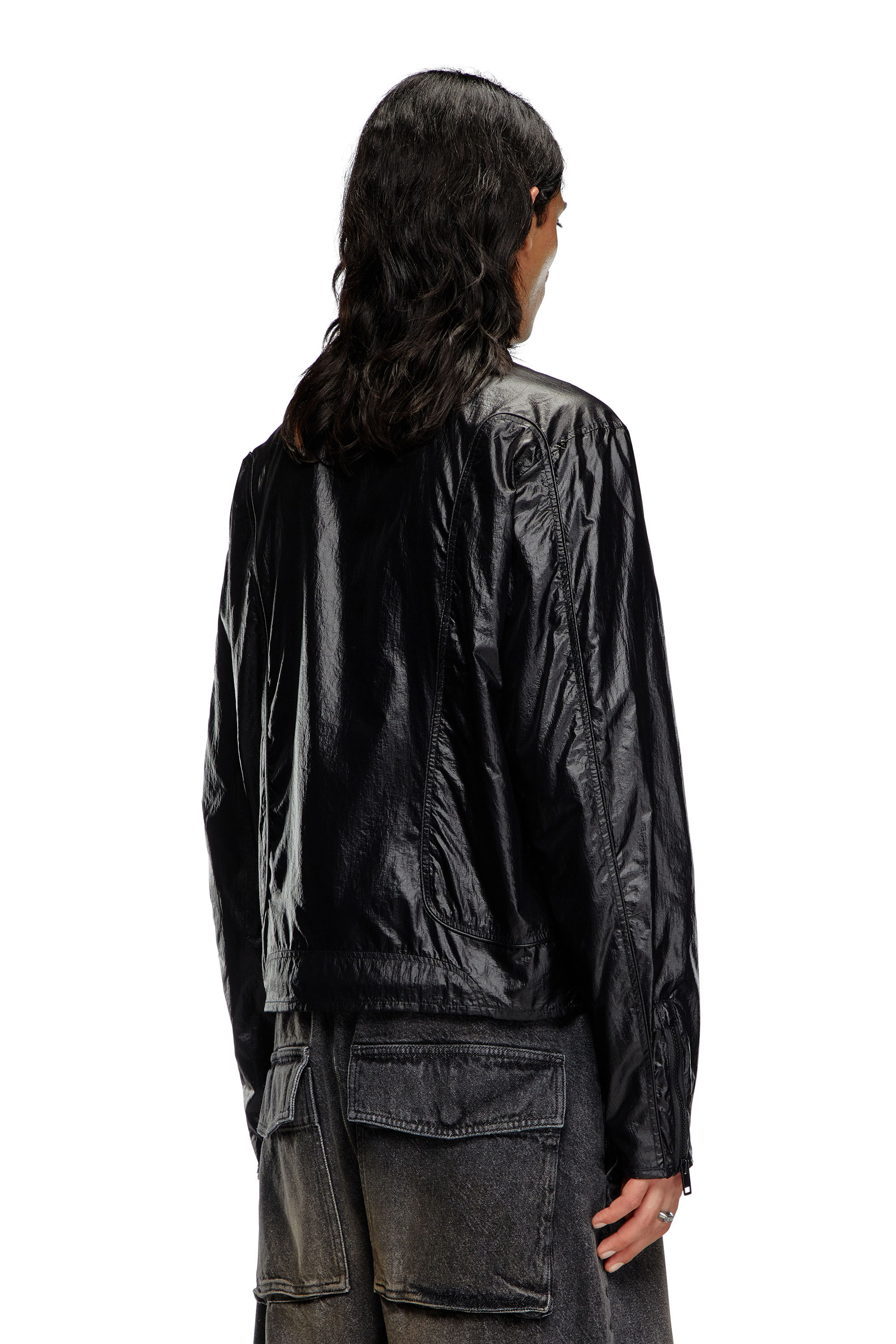 Diesel - J-CLAYS, Man Biker jacket in shiny ripstop in Black - Image 5