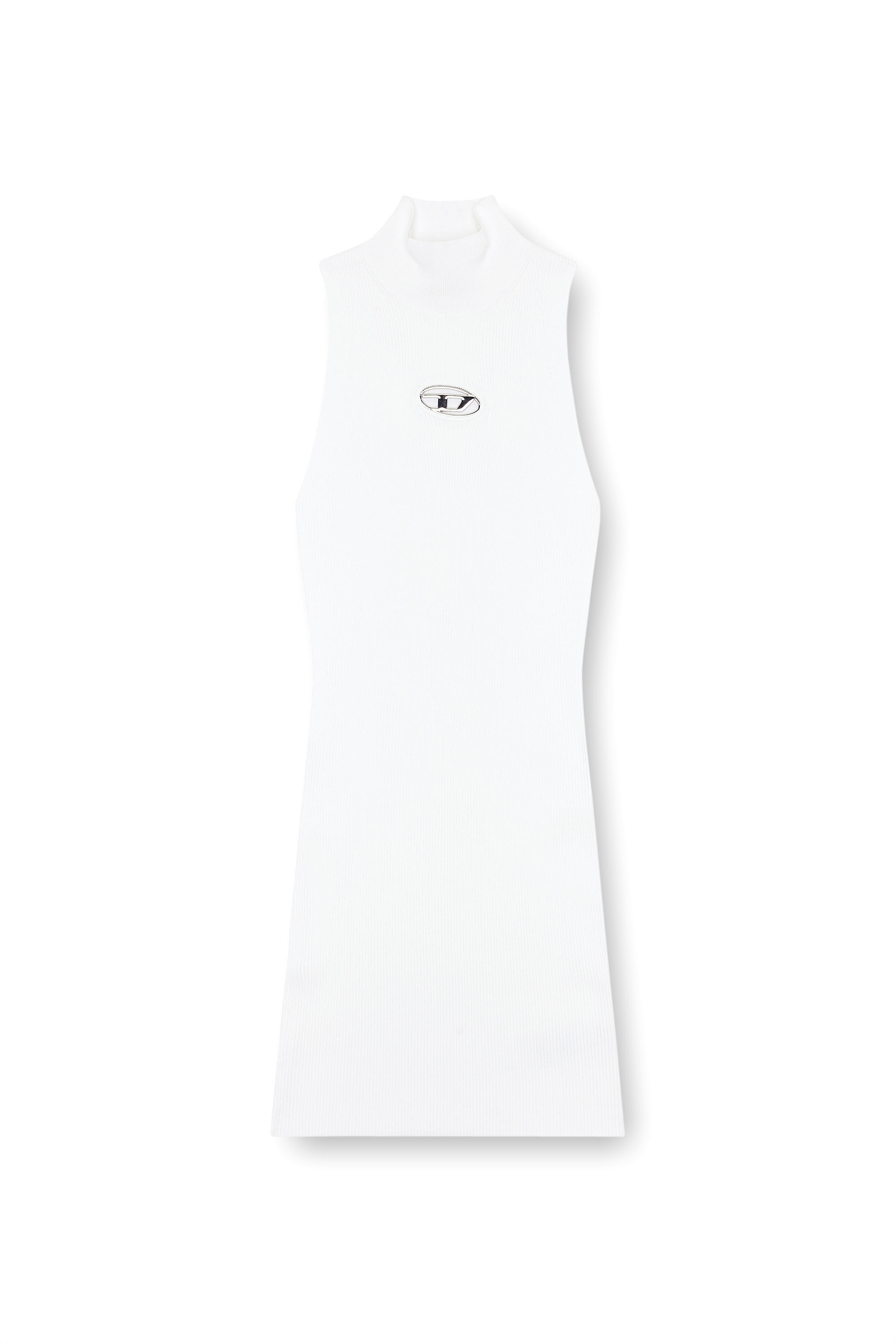 Diesel - M-ONERVAX, Vestido corto con cuello alto de punto de canalé Mujer in Blanco - 2