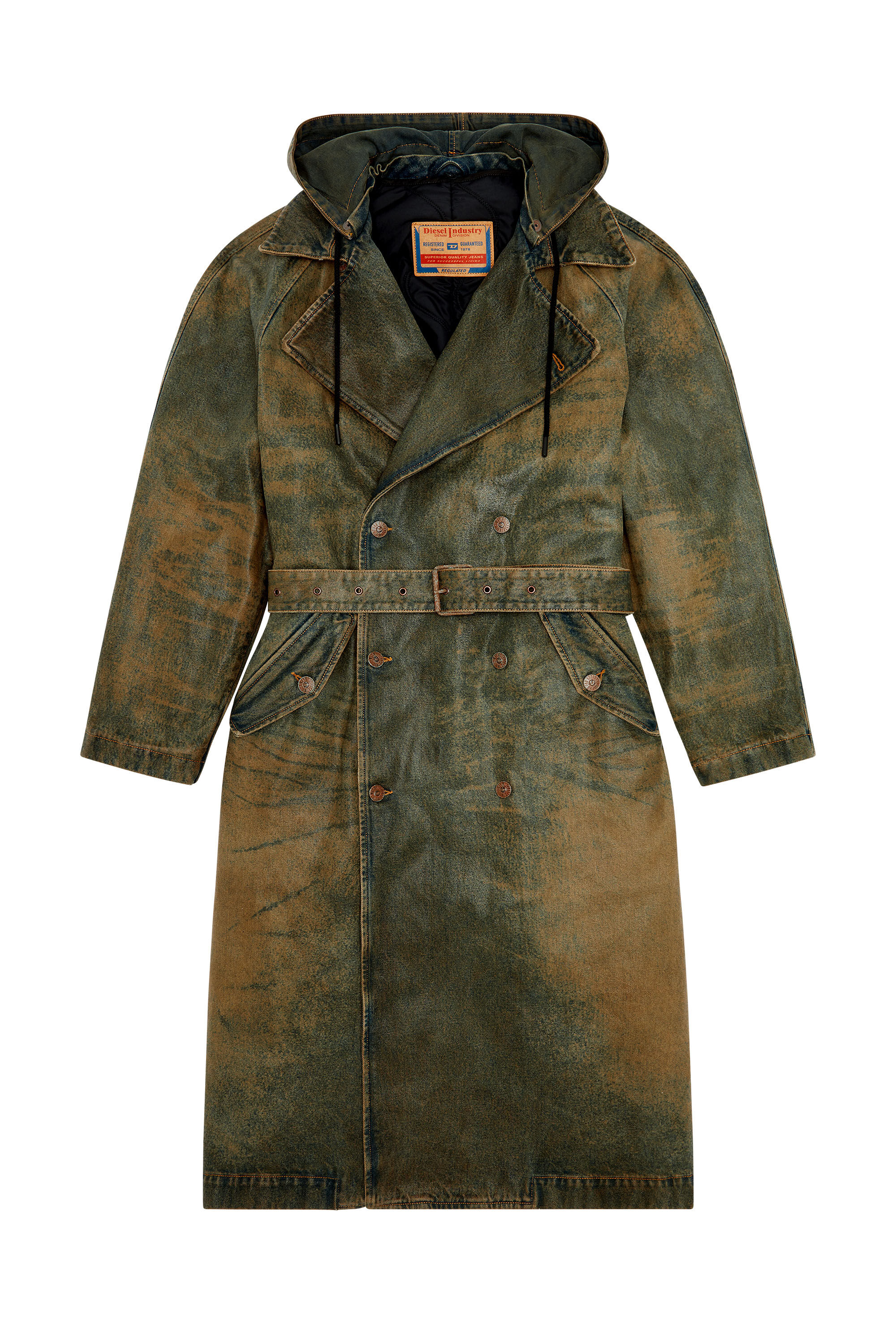 Diesel double-breasted denim trench coat - Black