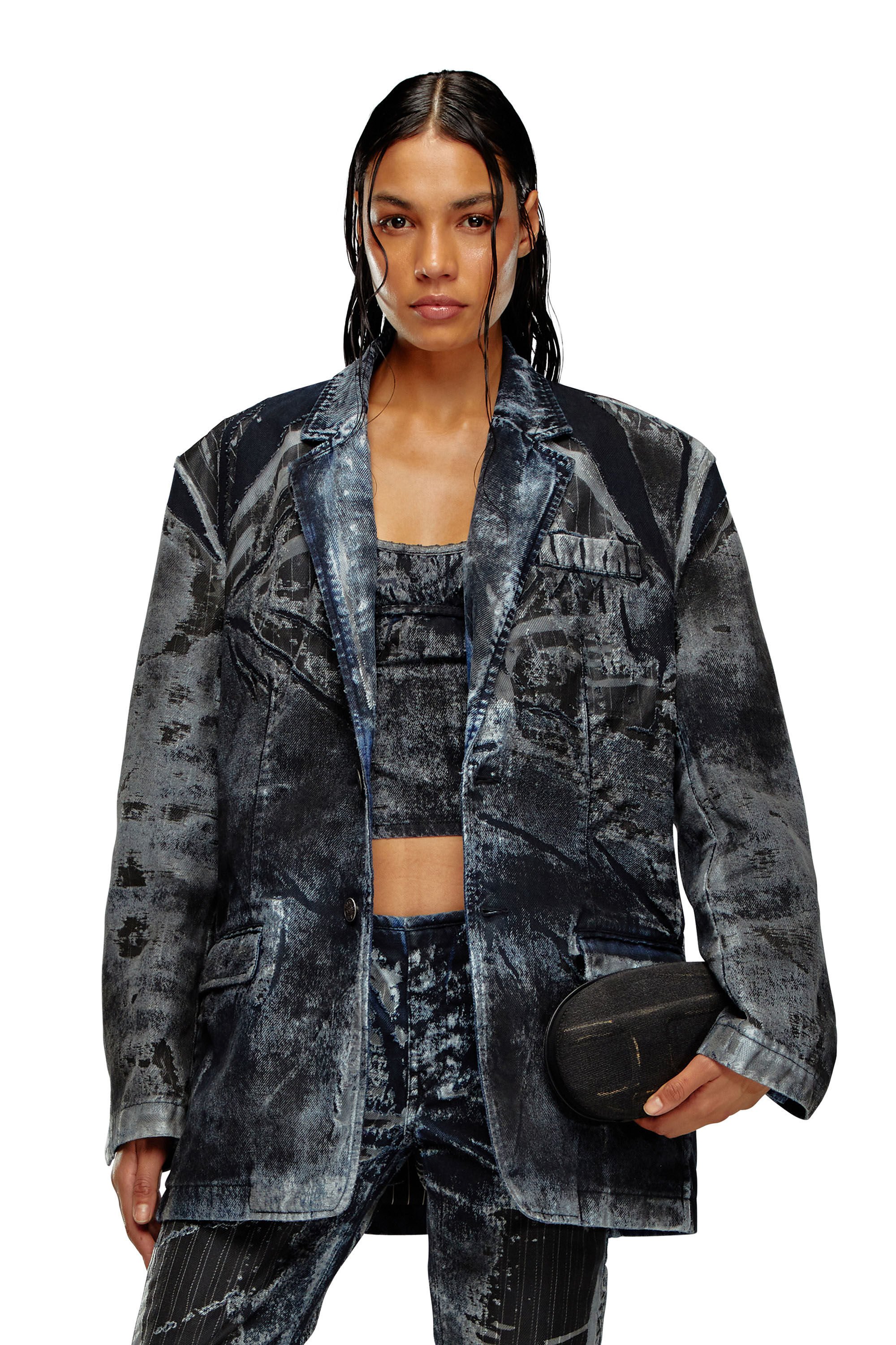 Blazer in pinstriped devore Denim D BLA DEV FSE Diesel Denim Set