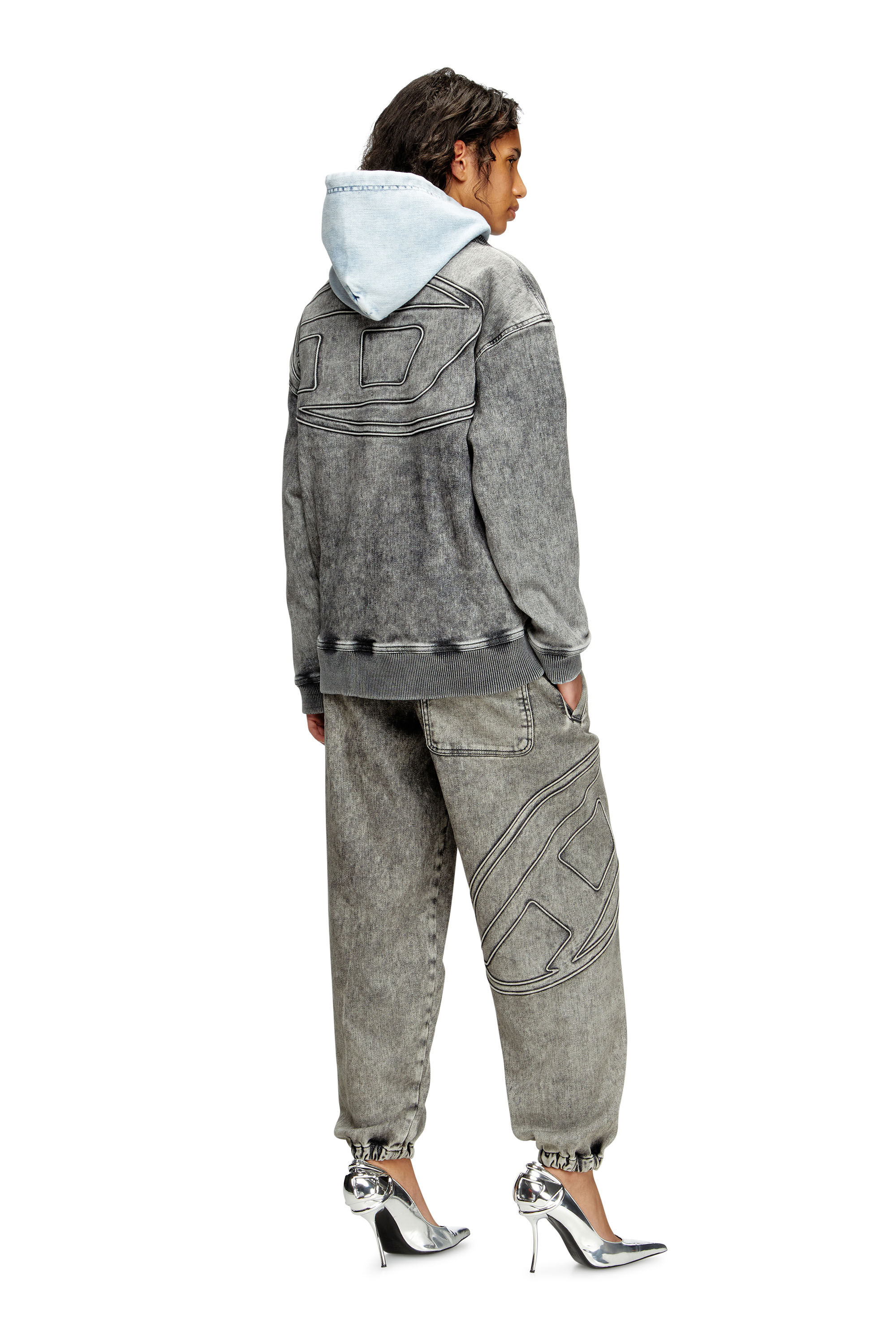 Women's Track Denim zip-up sweater with Oval D | Grey | Diesel