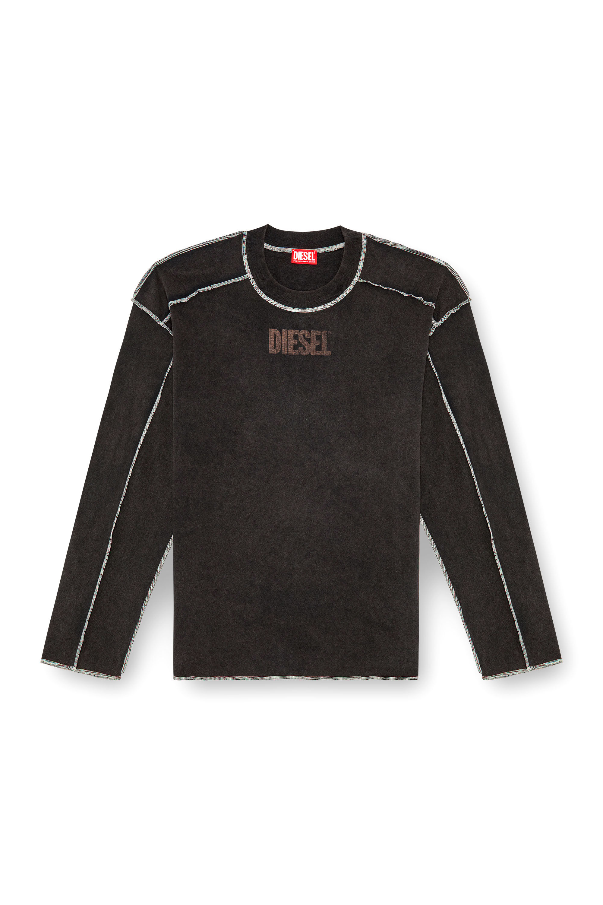 Diesel - T-CRAOR-LS, Man's Long-sleeve T-shirt with inside-out effect in Dark grey - 2