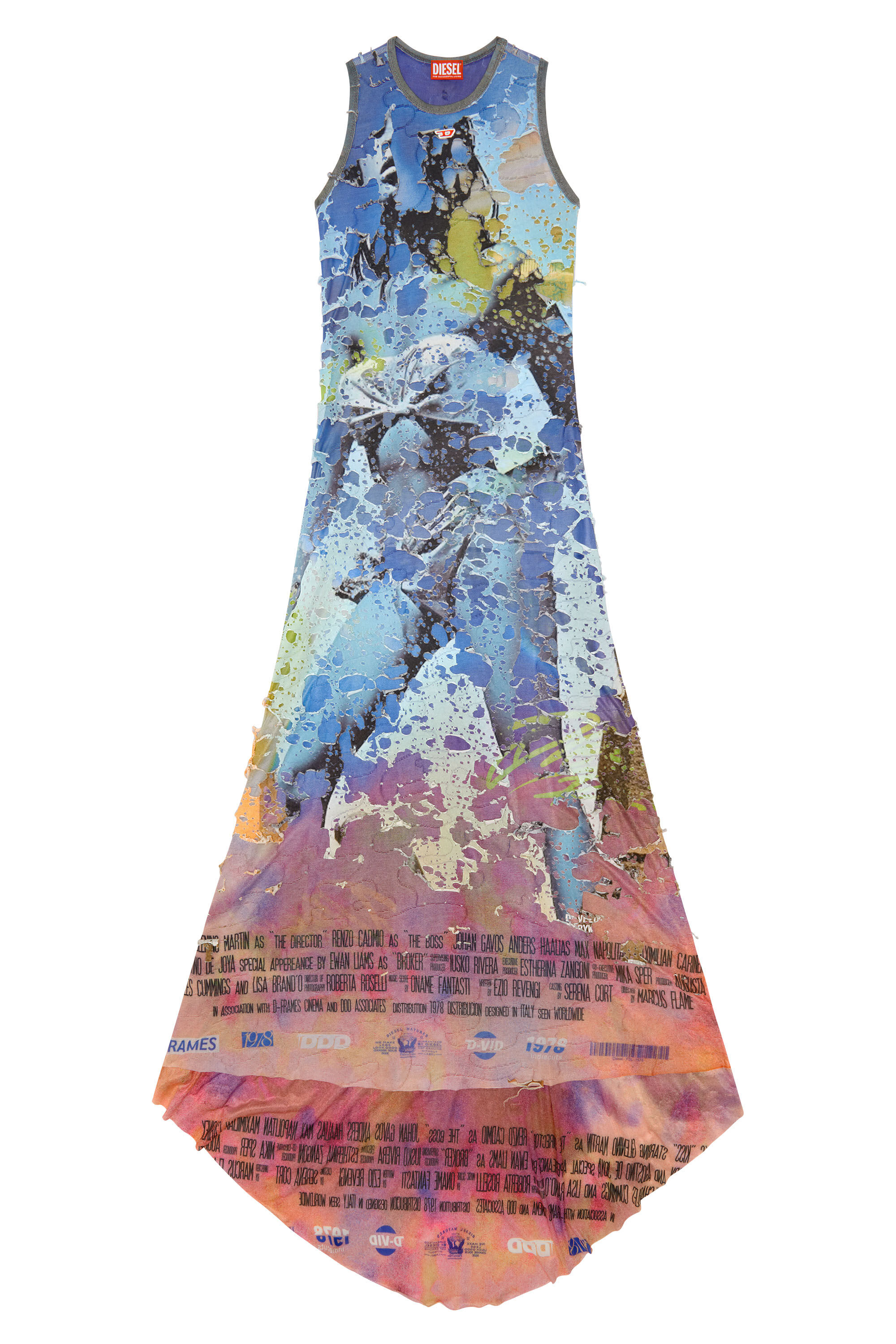 Women's Destroyed jersey gown with poster print | Multicolor