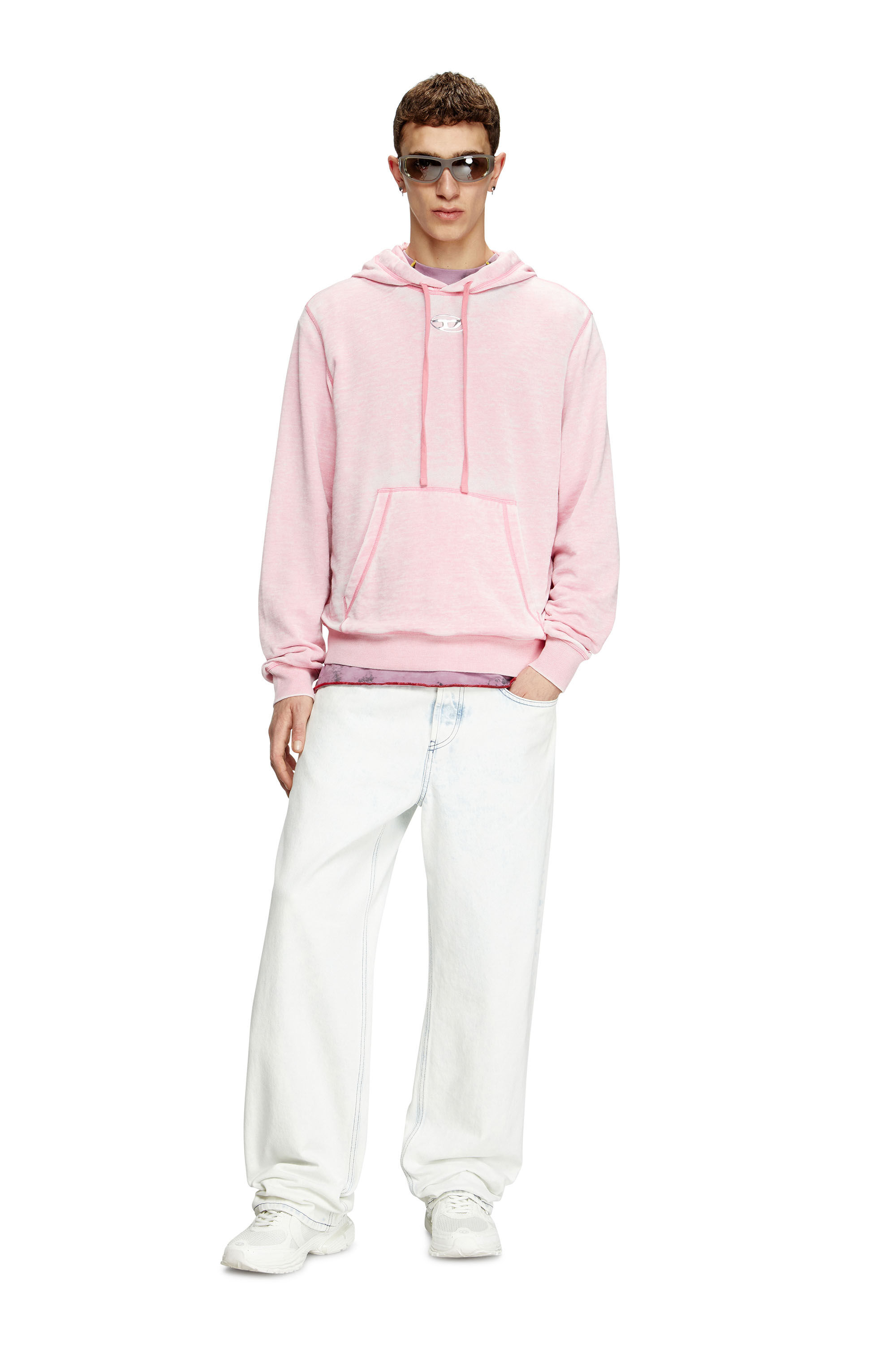 Diesel - S-GINN-HOOD-PAK, Sudadera con capucha burnout con logotipo Hombre in Rosa - 1