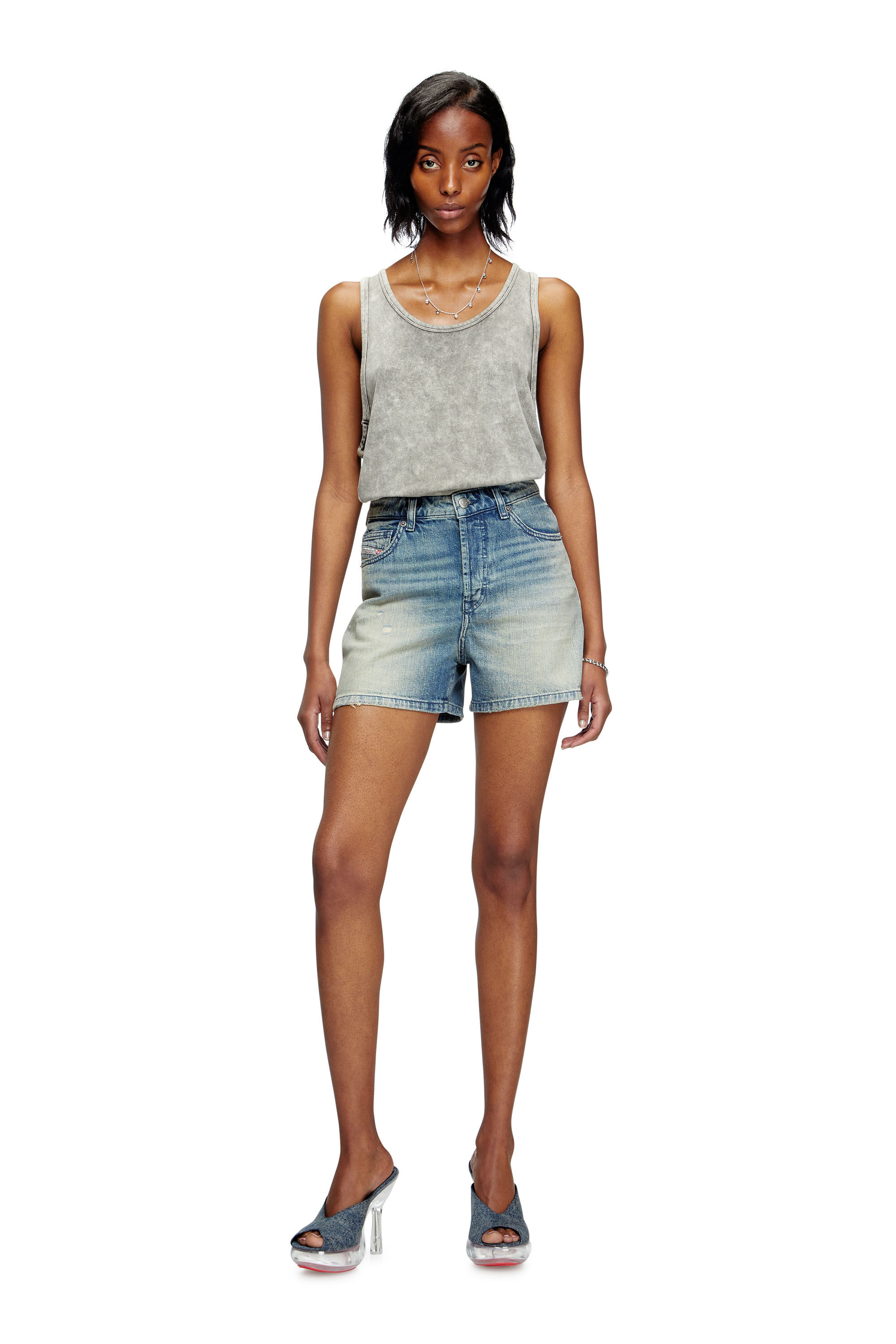 Diesel - DE-JIRO, Woman's Shorts in worn-effect denim in Light Blue - 1