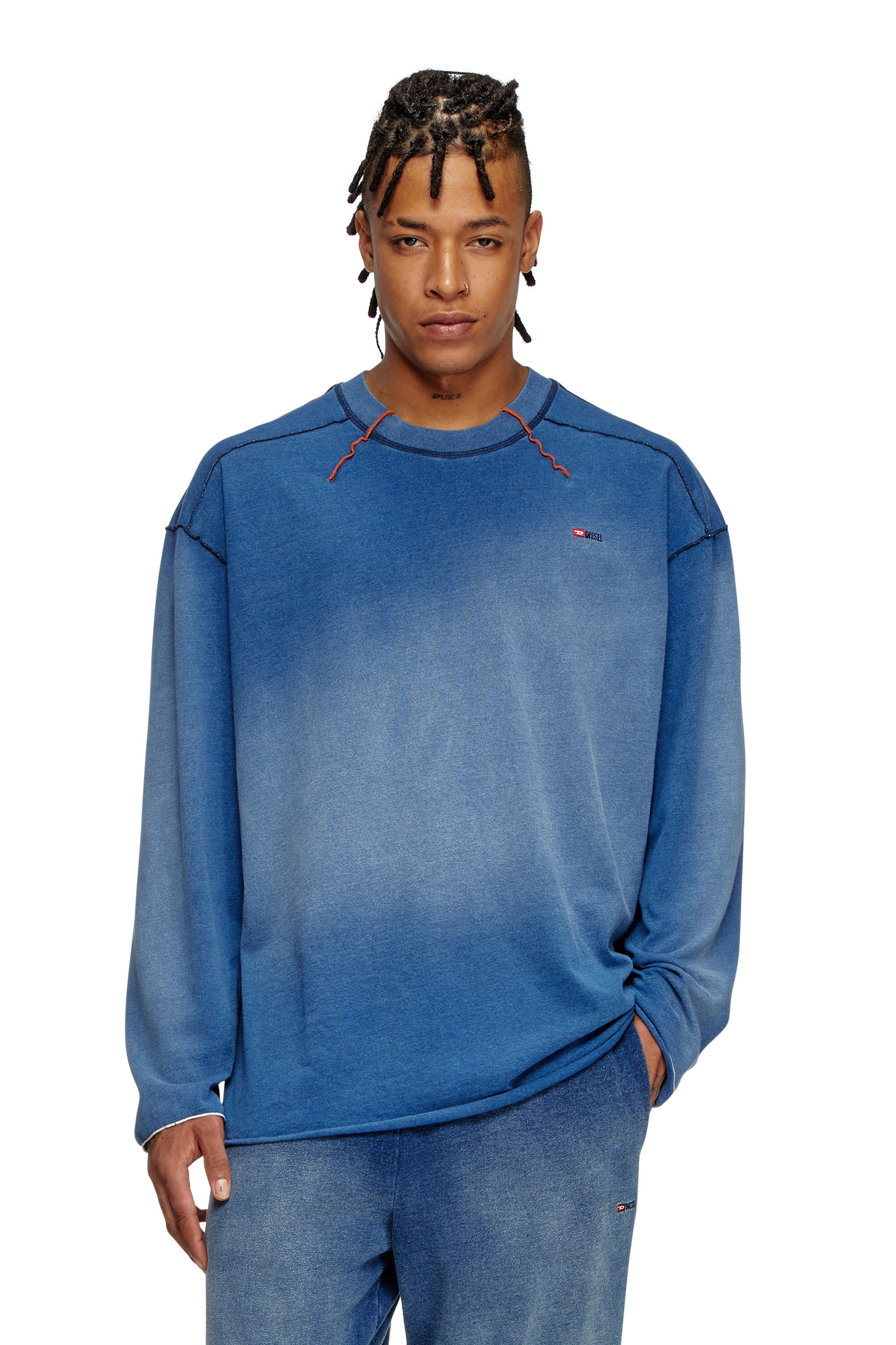Men's Faded long-sleeve T-shirt with micro logo | Blue | Diesel Men's Faded long-sleeve T-shirt with micro logo | Blue | Diesel
