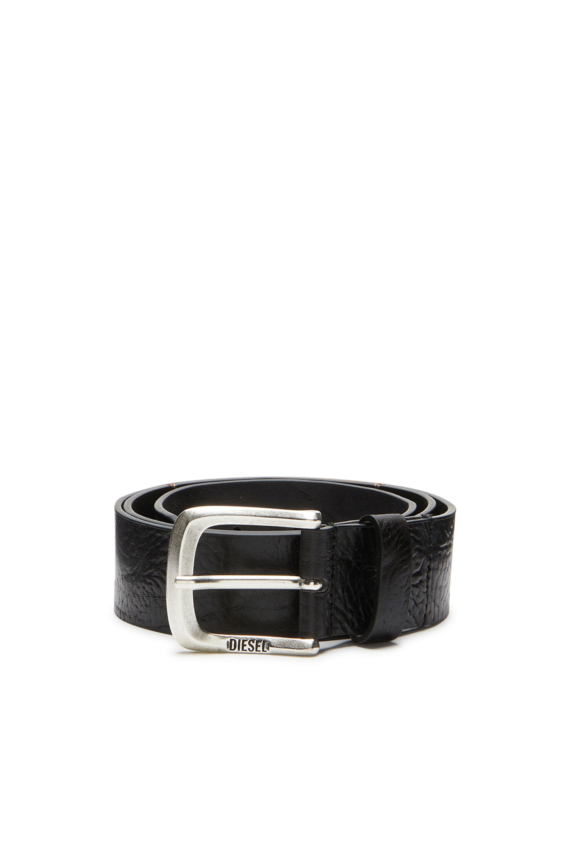 Diesel - B-JACKRON, Man's Textured-leather belt with Jacron Patch in Black - 1