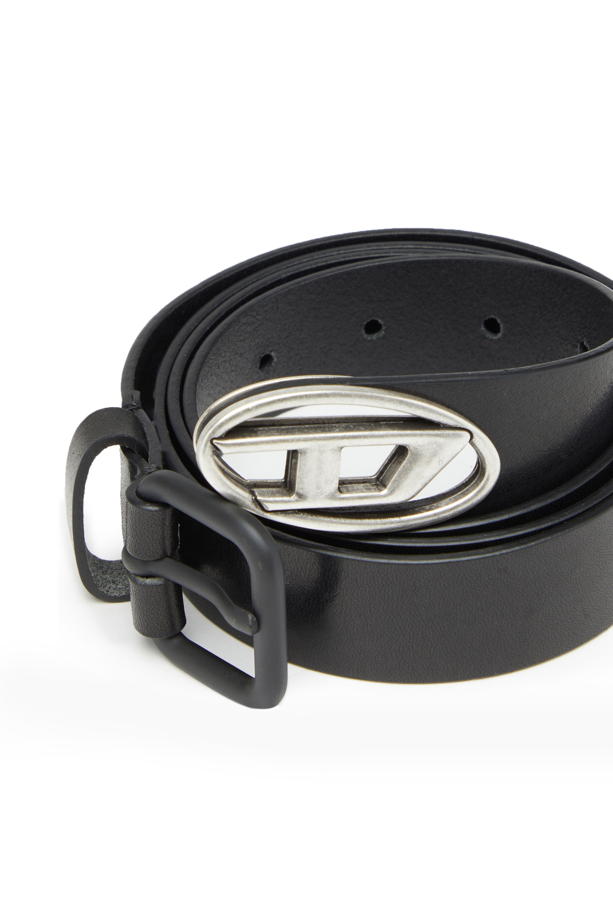 B-INLAY: Leather belt with metal oval D logo | Diesel